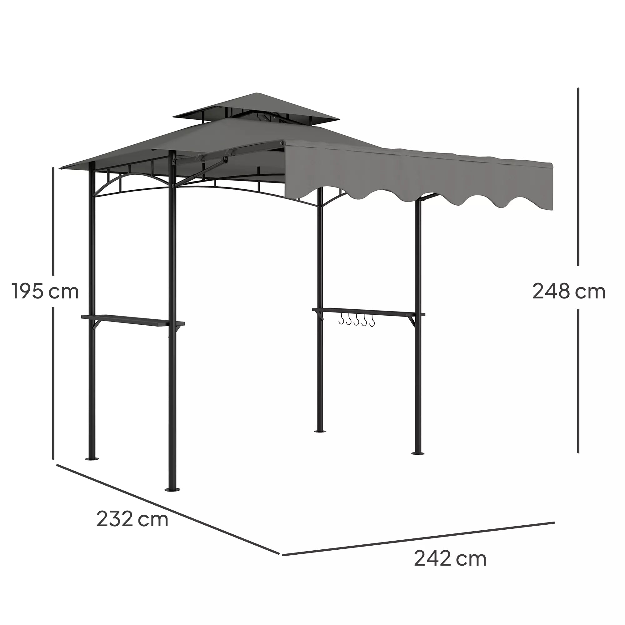 Grillpavillon 242x232x248 cm vandeniui atsparus, ugniai atsparus sodo paviljonas su dvigubu stogu Pilkos spalvos