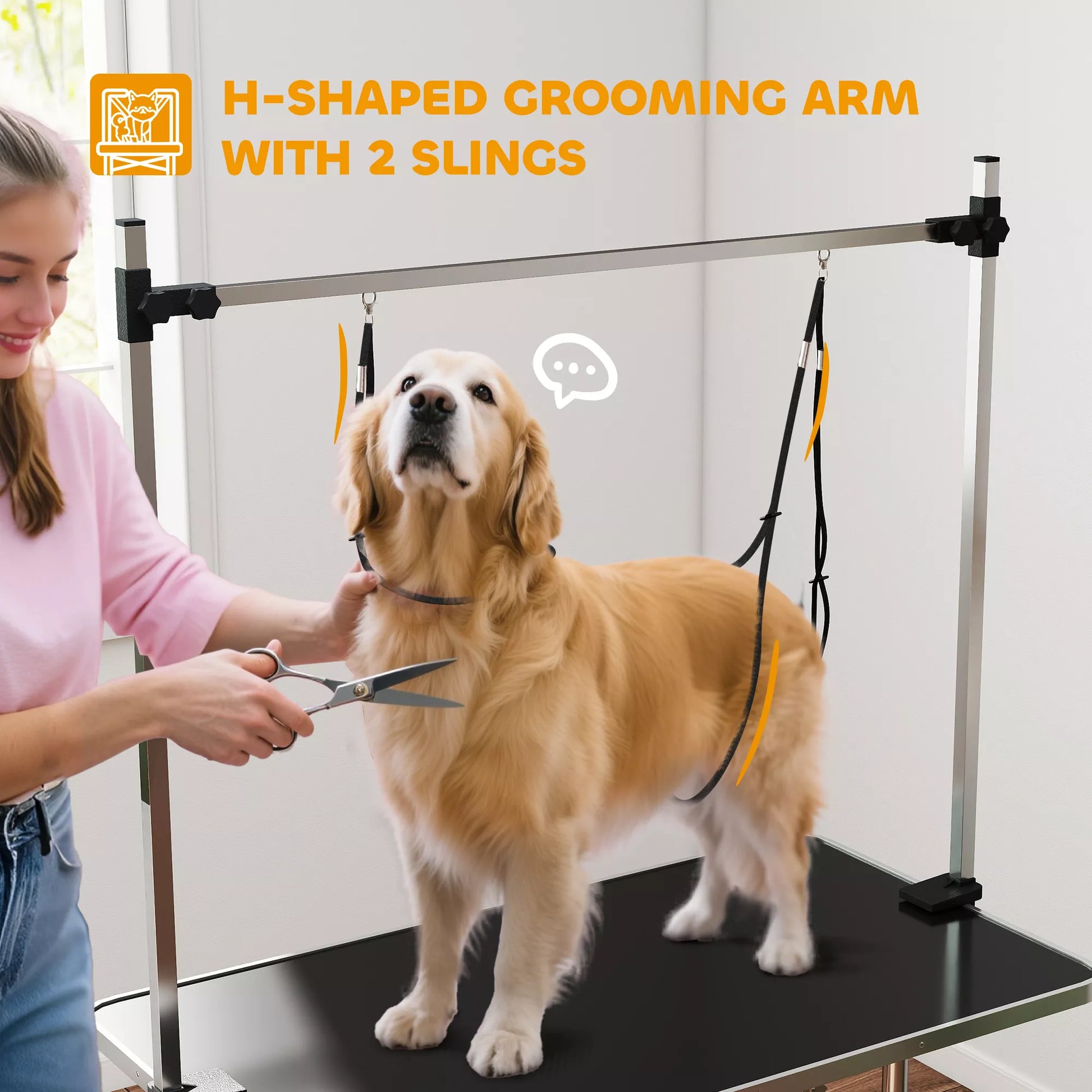 Reguliuojamo aukščio sulankstomas gyvūnų priežiūros stalas, šunų kirpimo stalas, su apatine lentyna, šunims ir katėms iki 100 kg, juodas