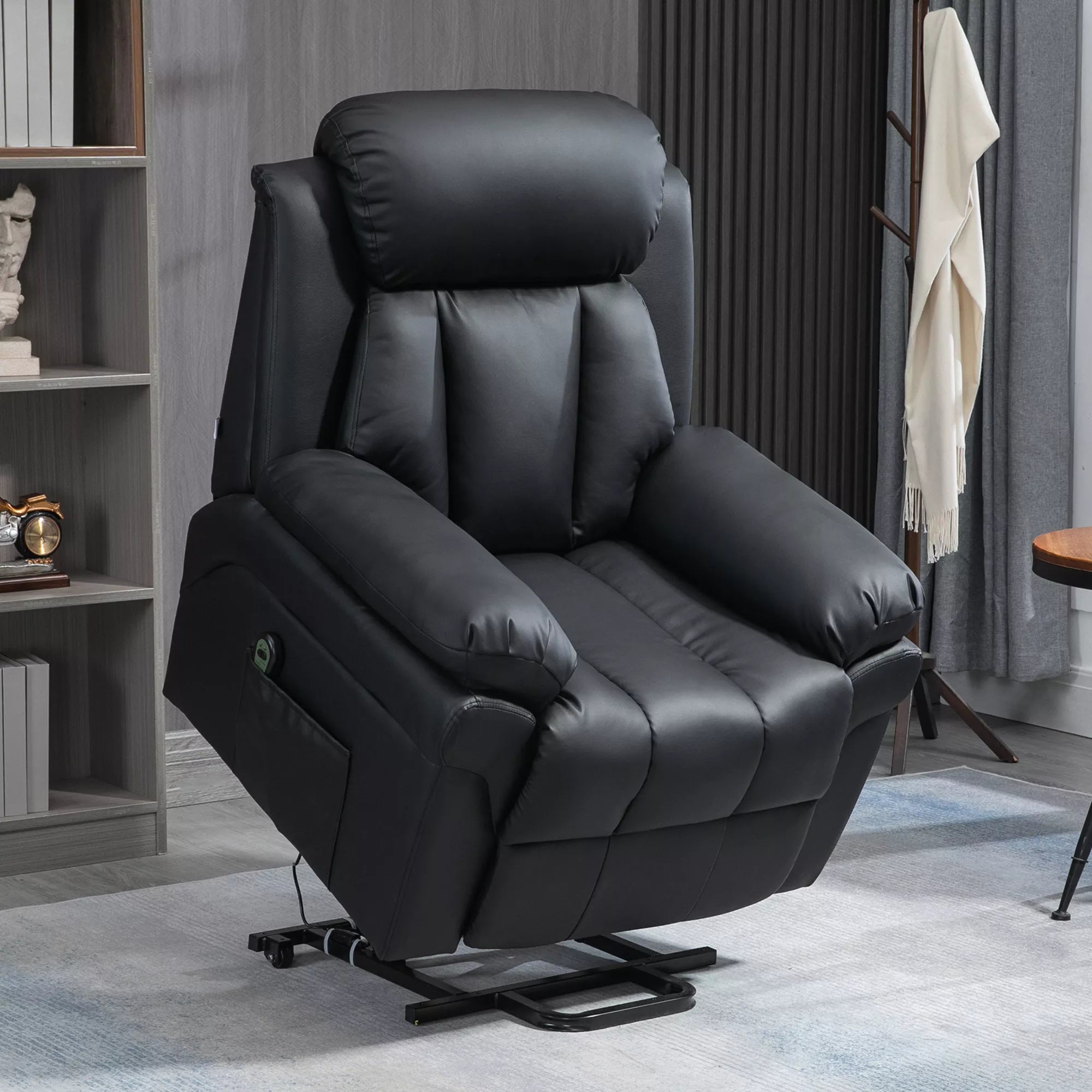 Atlošiamas fotelis su pagalba atsikeliant, įsk. kojų ir galvos atramas, 1 nuotolinio valdymo pultelis, juodas