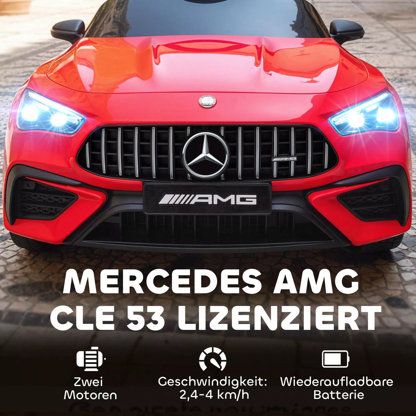 Elektrinis automobilis vaikams, „Mercedes“ dizainas, 12V varikliai, nuotolinio valdymo pultelis, LED žibintai, muzika, vaikams nuo 3 iki 6 metų, raudonas