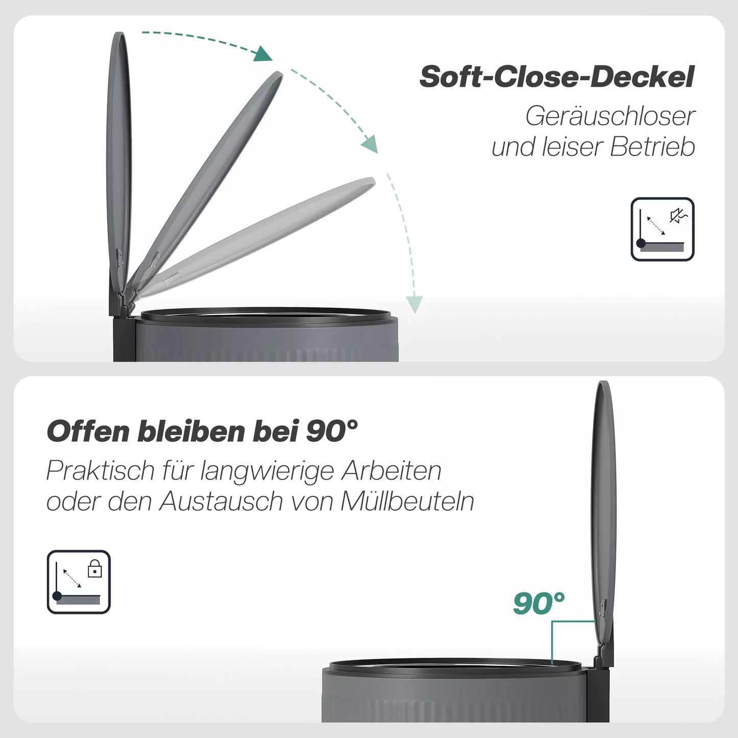 30 l šiukšlių dėžė su minkštu uždarymo dangčiu ir pedalu, metalinis vidinis konteineris, juoda, 36 x 30 x 60,5 cm