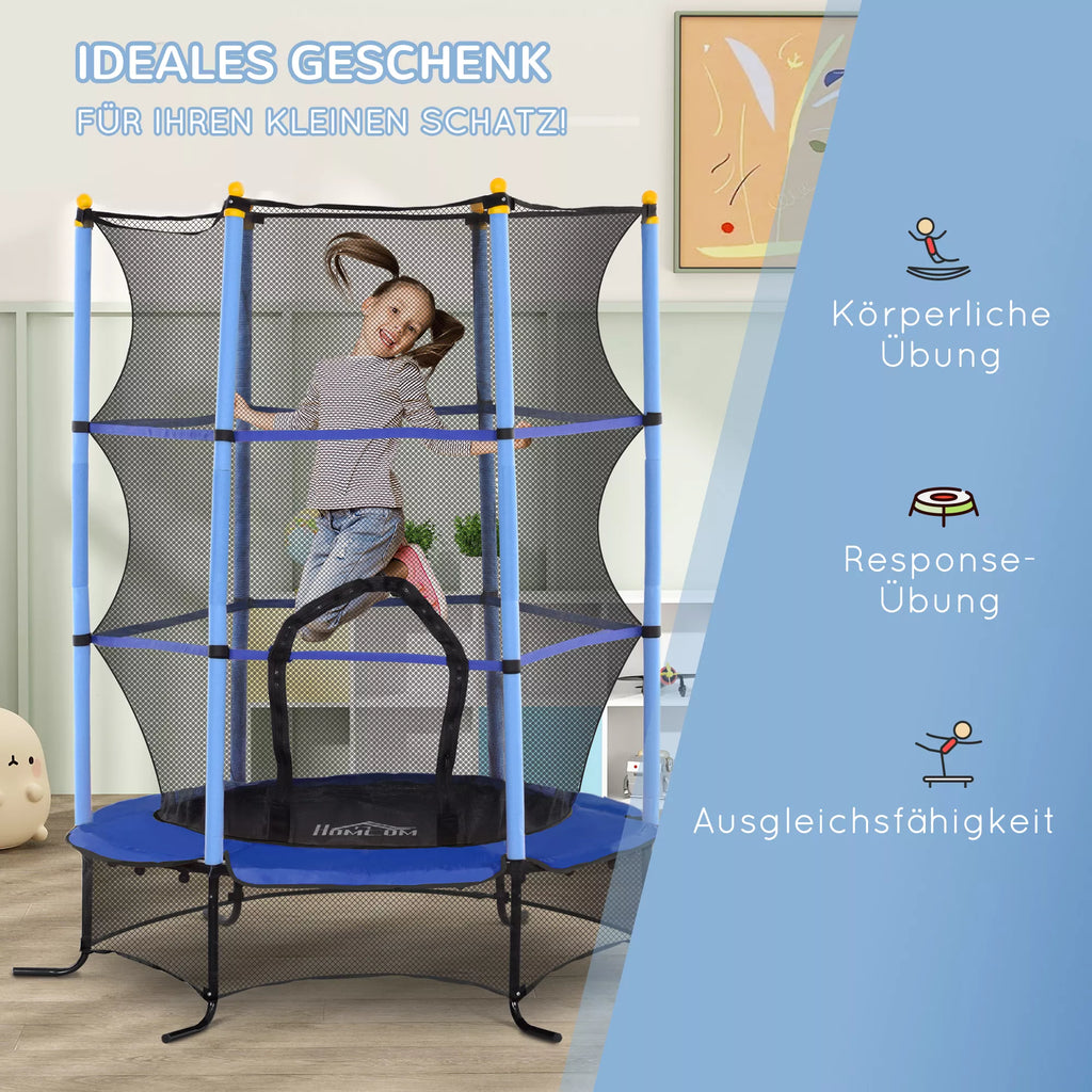 Trampolinas vaikams, Ø163 cm, su apsauginiu tinklu, vidaus ir lauko naudojimui, apkrova iki 50 kg, plienas, plastikas, mėlynas