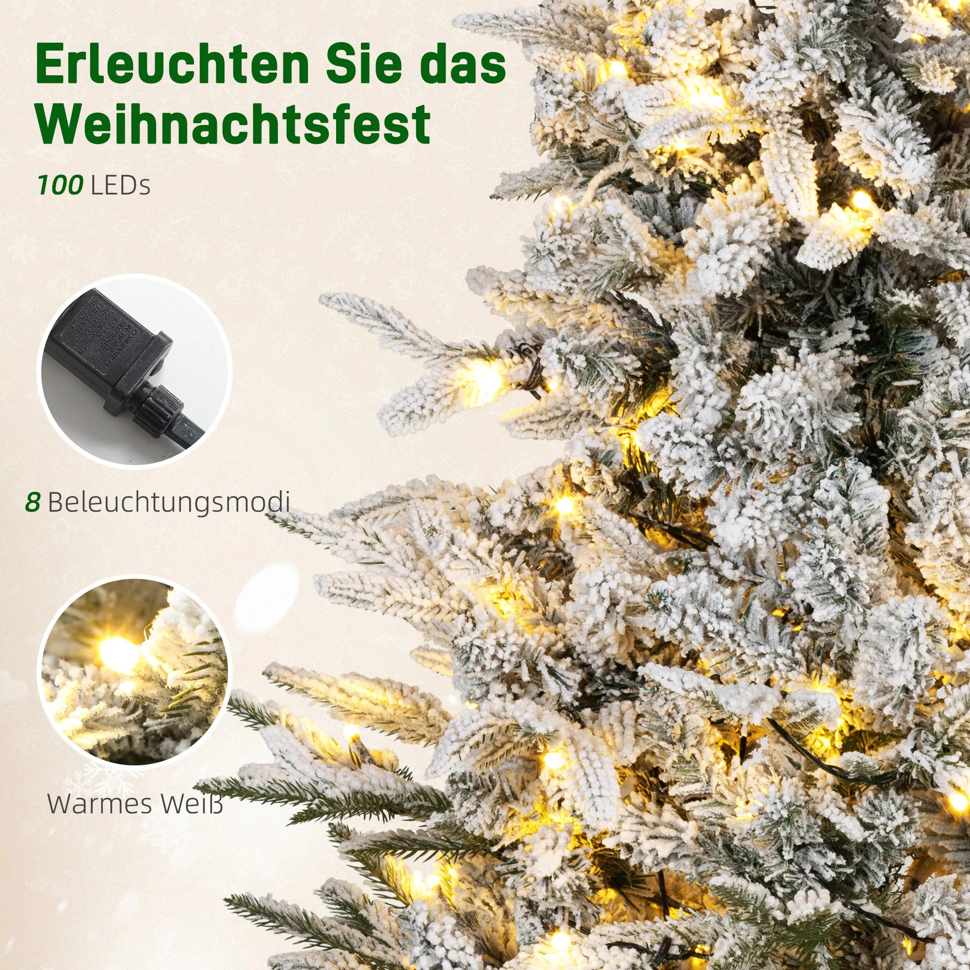 Dirbtinė Kalėdų eglutė, sniego efektas, 100 LED lempučių, 8 režimai, plastikinė