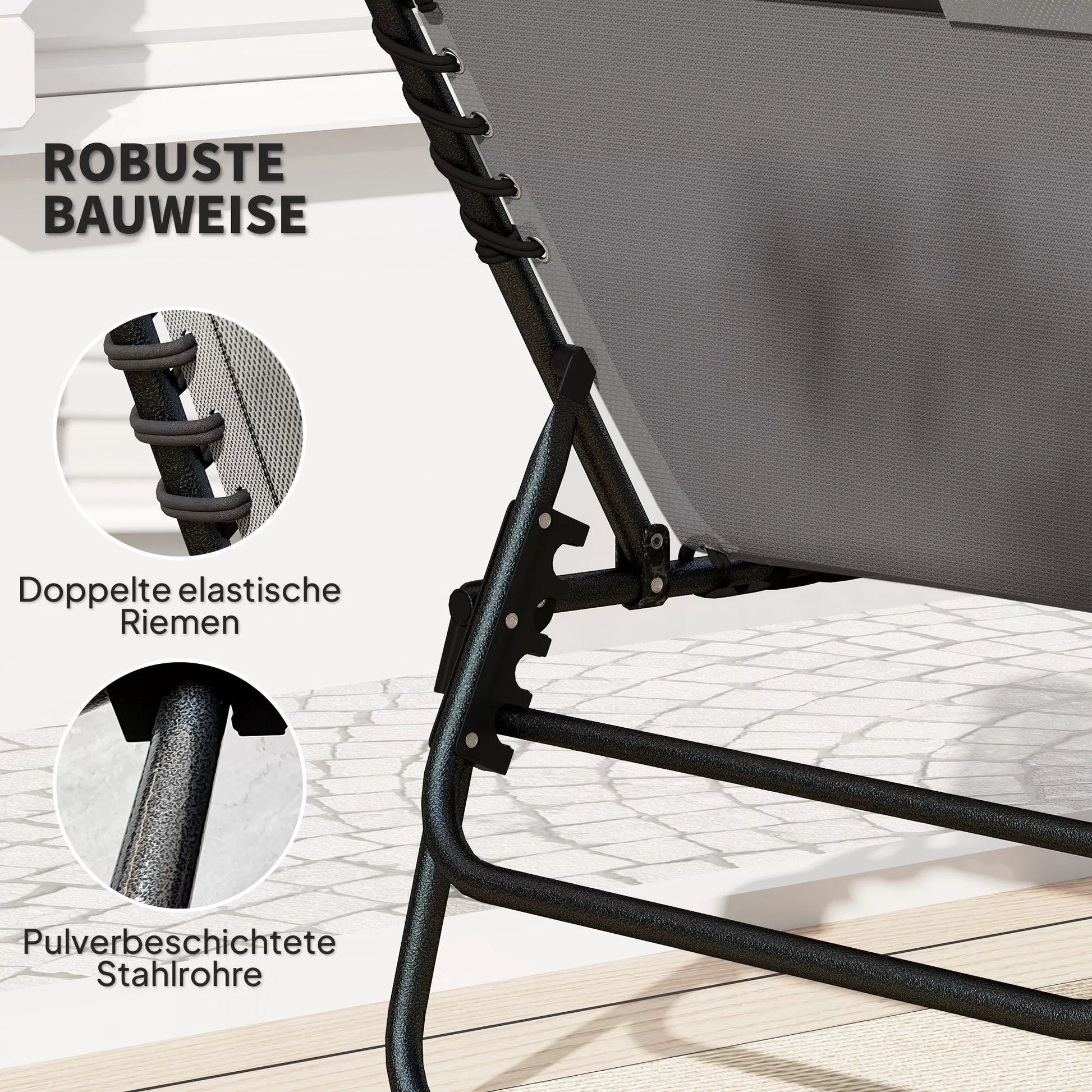 Gultas, gultas su paminkštinimu ir šonine kišenėle, sodo gultas, baseino gultas, paminkštintas gultas, pilkos spalvos