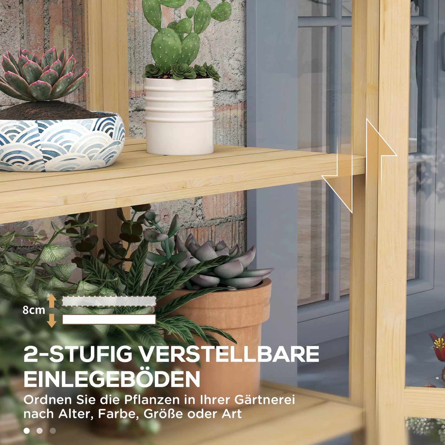 Šiltnamis su lentyna, stoglangiu, rakinamomis durimis, akrilas, medinis rėmas, 100 x 56,5 x 178 cm