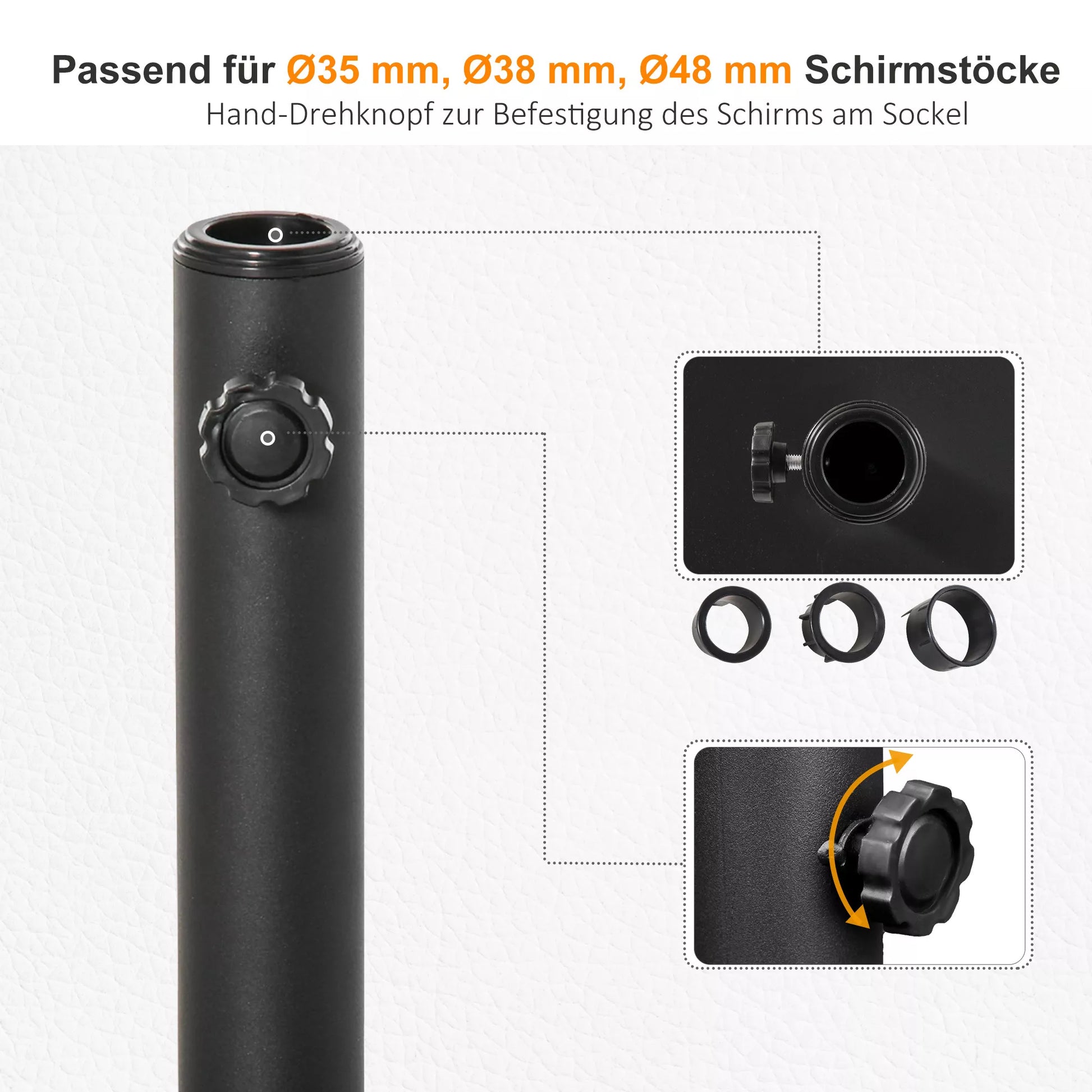 Skėčių stovas 13 kg Skėčių stovas, kvadratinis skėčių laikiklis, skėčių svoris, stovas skėčiams 35/38/48 mm vamzdžio skersmens, balkonui, terasai, sodui, juodos spalvos