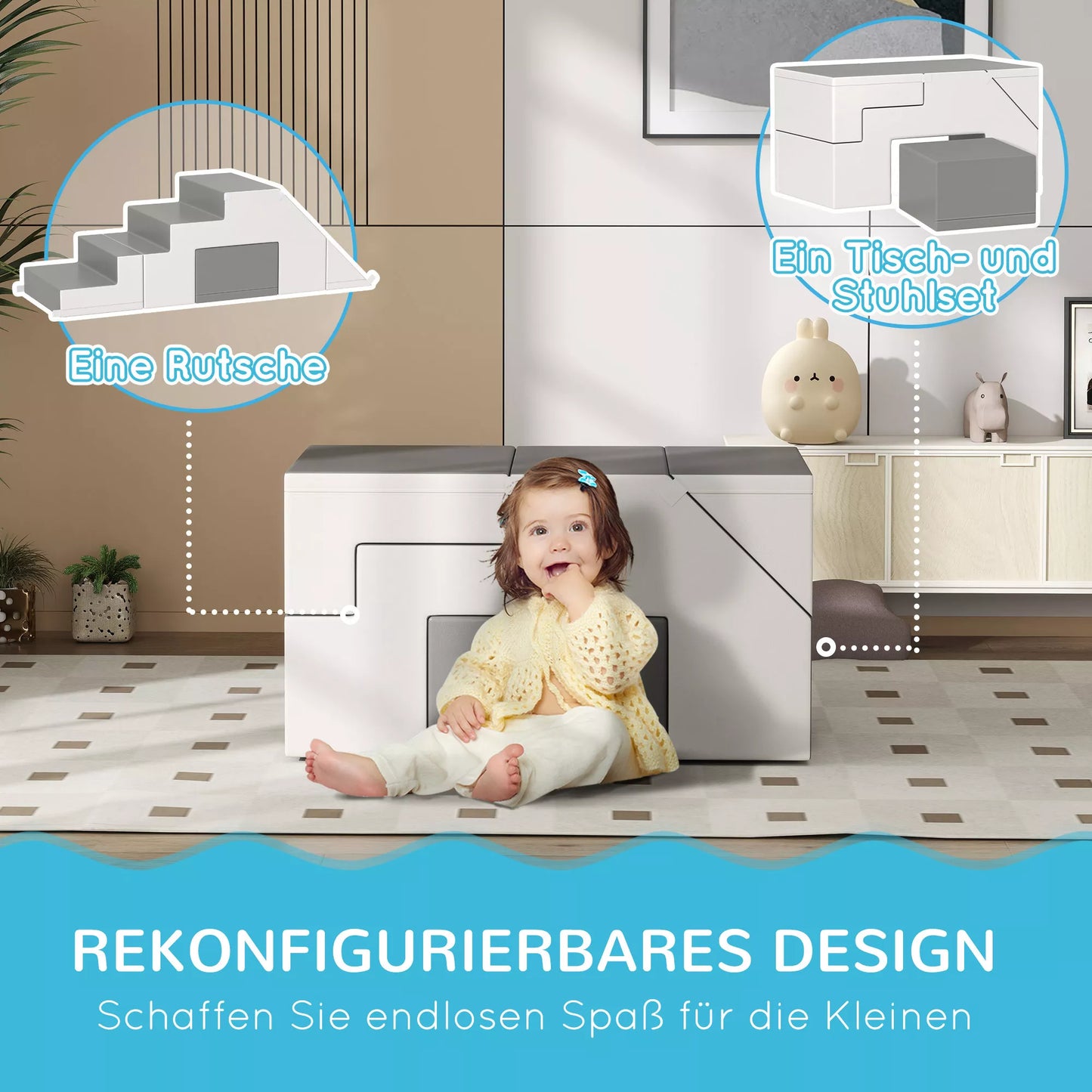 Laipiojimo ir čiuožinėjimo žaislas vaikams, skatina motorinius įgūdžius, dirbtinė oda, EPE putos, 86x49x47 cm, Pilkas