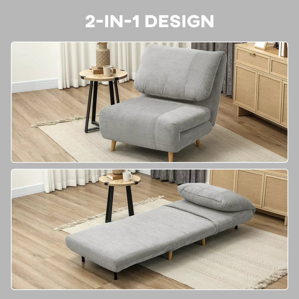 2-in-1 miegamasis fotelis Svečių lova, reguliuojamas  galvos atlošas Cord-Optik 82 cm x 87 cm x 89 cm Pilka