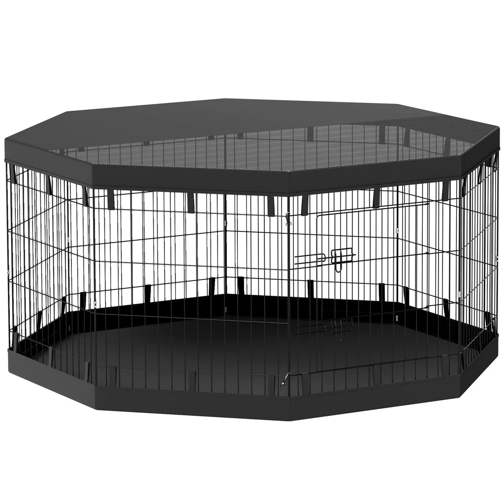 Šuniukų aptvaras, 76 cm aukščio/apie 2,5 m², 8 panelės, grindų danga, kombinuota stogo danga