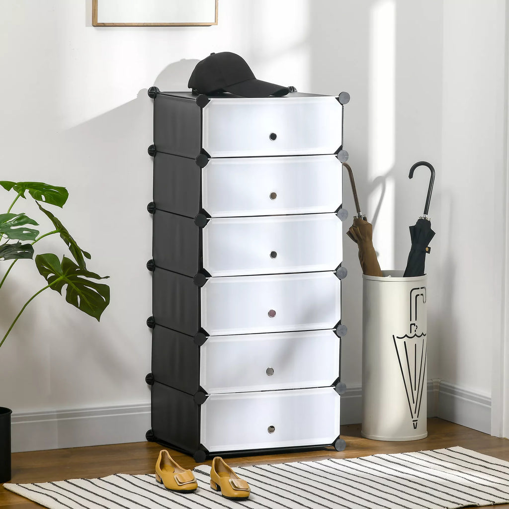 Modulinė batų lentyna 6 poroms, 49 cm x 36,5 cm x 108 cm, Juoda