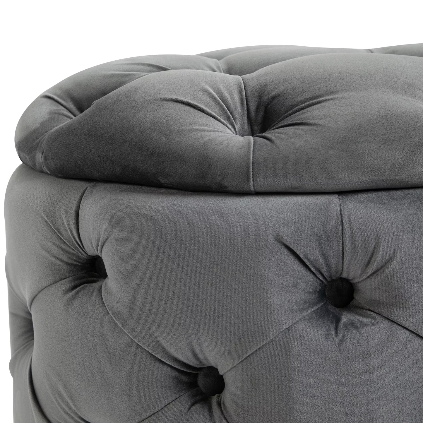 Vintažinis pufas, sėdima taburetė, skrynelė su vieta daiktams, paminkštinta kojų taburetė, metalas, putplastis, anglies pilkumo, 55 x 55 x 42 cm