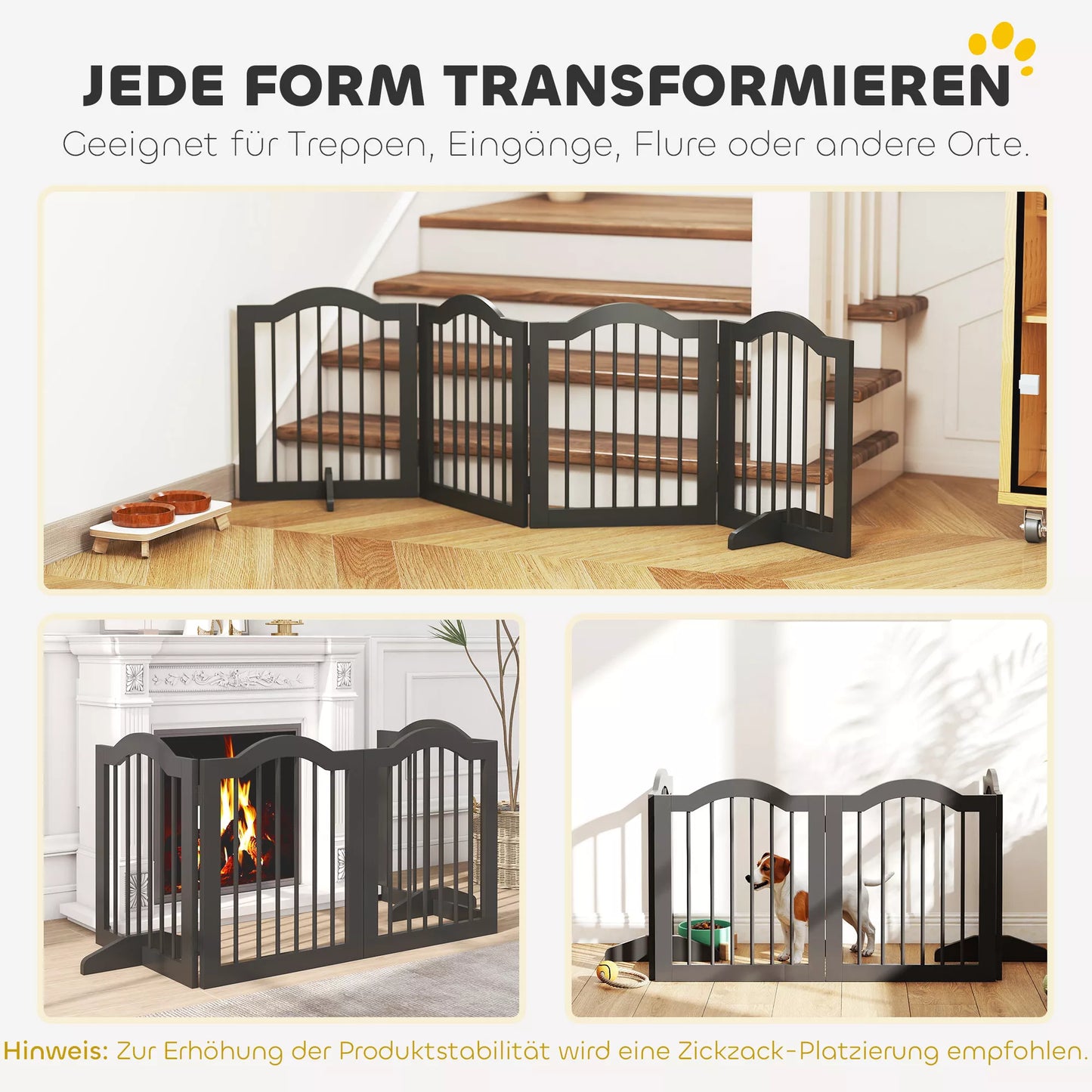 Apsauginė tvora šunims Laisvai stovinti apsauginė tvora su kojomis, sulankstoma tvora šunims, 4 paneliai, 208 x 29,5 x 61 cm, juoda