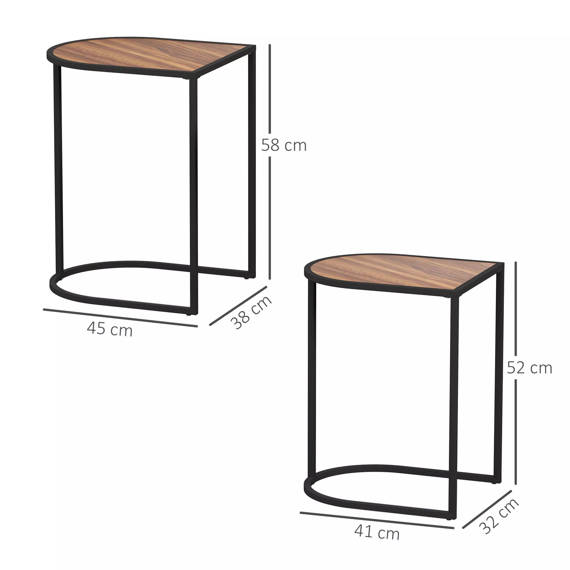 Staliukų komplektas, pastatomi staliukai, metalo rėmas, stalviršis medžio imitacijos, rudas