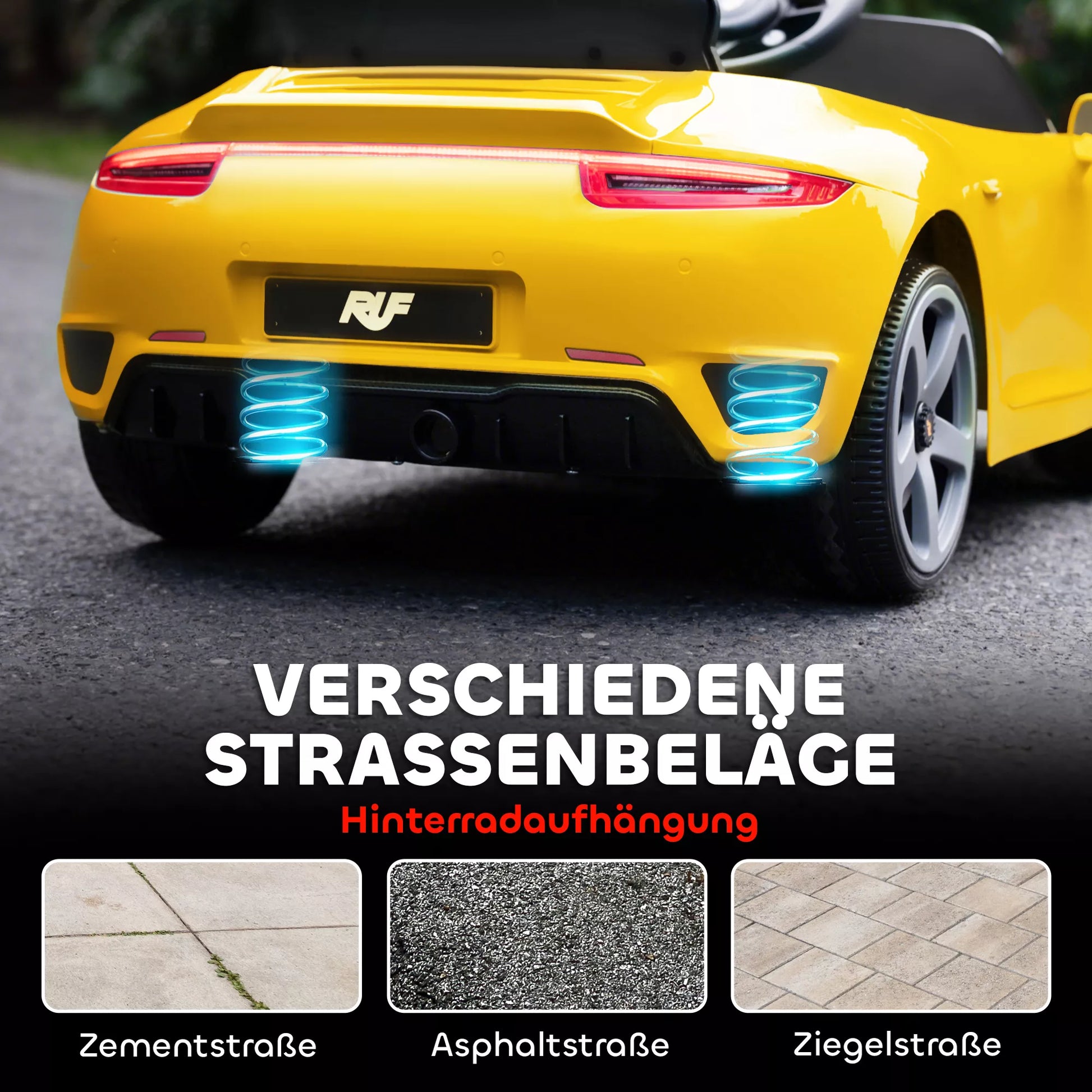 Elektrinis vaikiškas automobilis su nuotolinio valdymo pultu, muzika, garsiniu signalu, USB, saugos diržu, skirtas 3-5 metų vaikams, geltonas