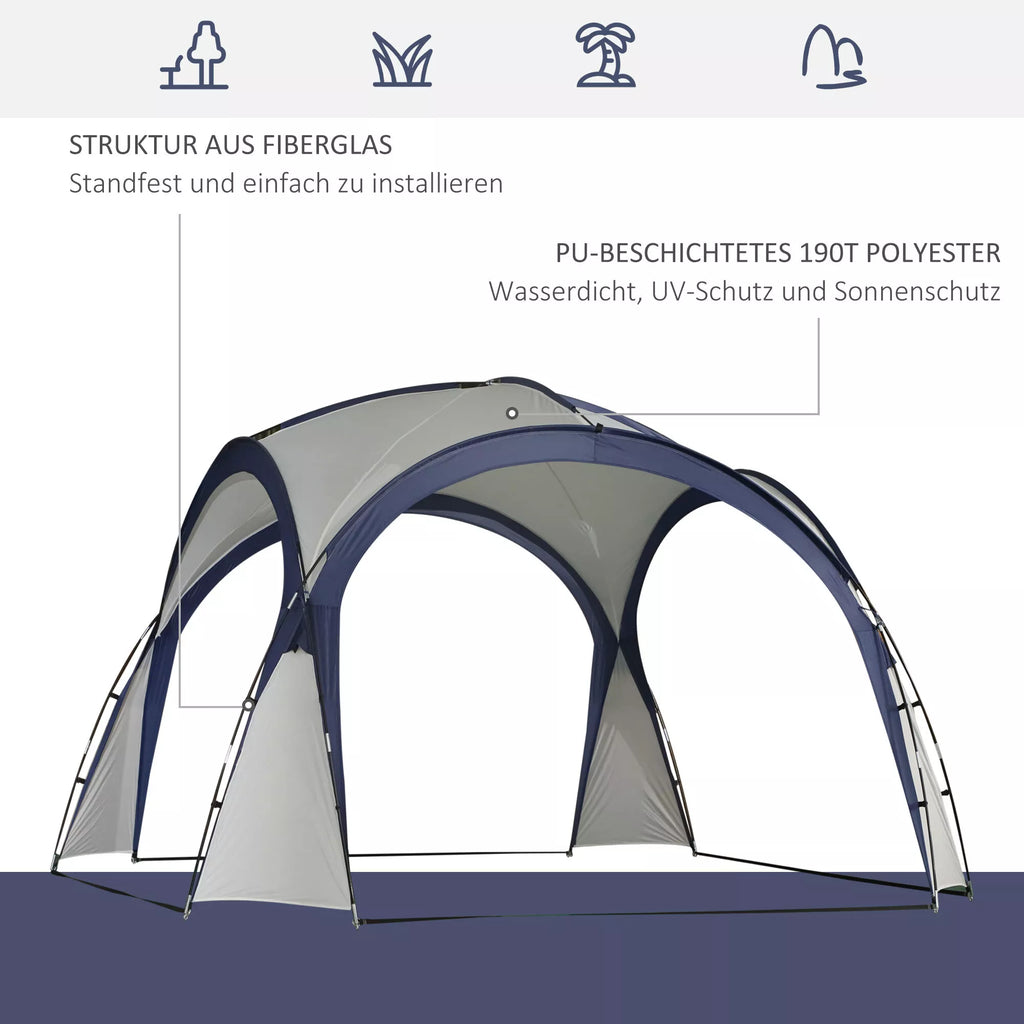 Kupolinė palapinė 6–8 asmenims, paviljonas, apsauga nuo saulės ir dulksnos, 3,5 x 3,5 x 2,22 m, kreminė balta spalva