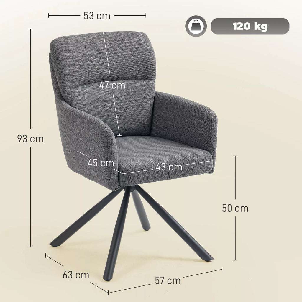 Minkšta valgomojo kėdė, virtuvinė kėdė su storu paminkštinimu, atlošais, metalinėmis kojomis, pilka