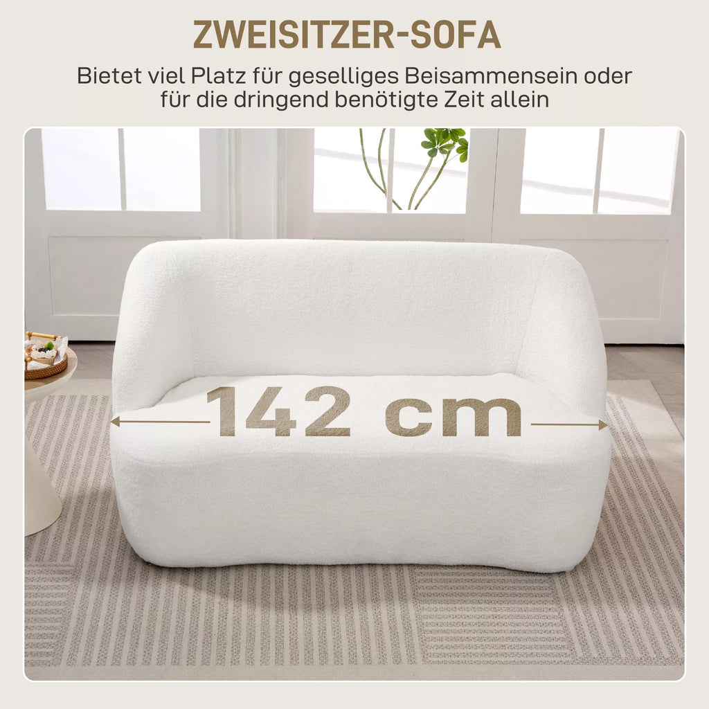 Dvivietė sofa, išlenkta forma, minkšta sofa su fliso apmušalu, skirta svetainei, miegamajam, namų biurui, kreminės baltos spalvos