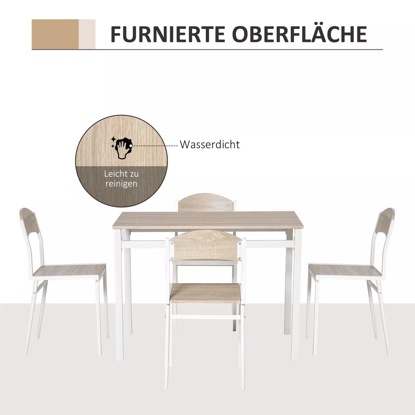 5 dalių valgomojo komplektas su stalu ir 4 kėdėmis, vietą taupantis virtuvės stalo komplektas, sėdimoji grupė valgomajam, virtuvei, pilka+balta