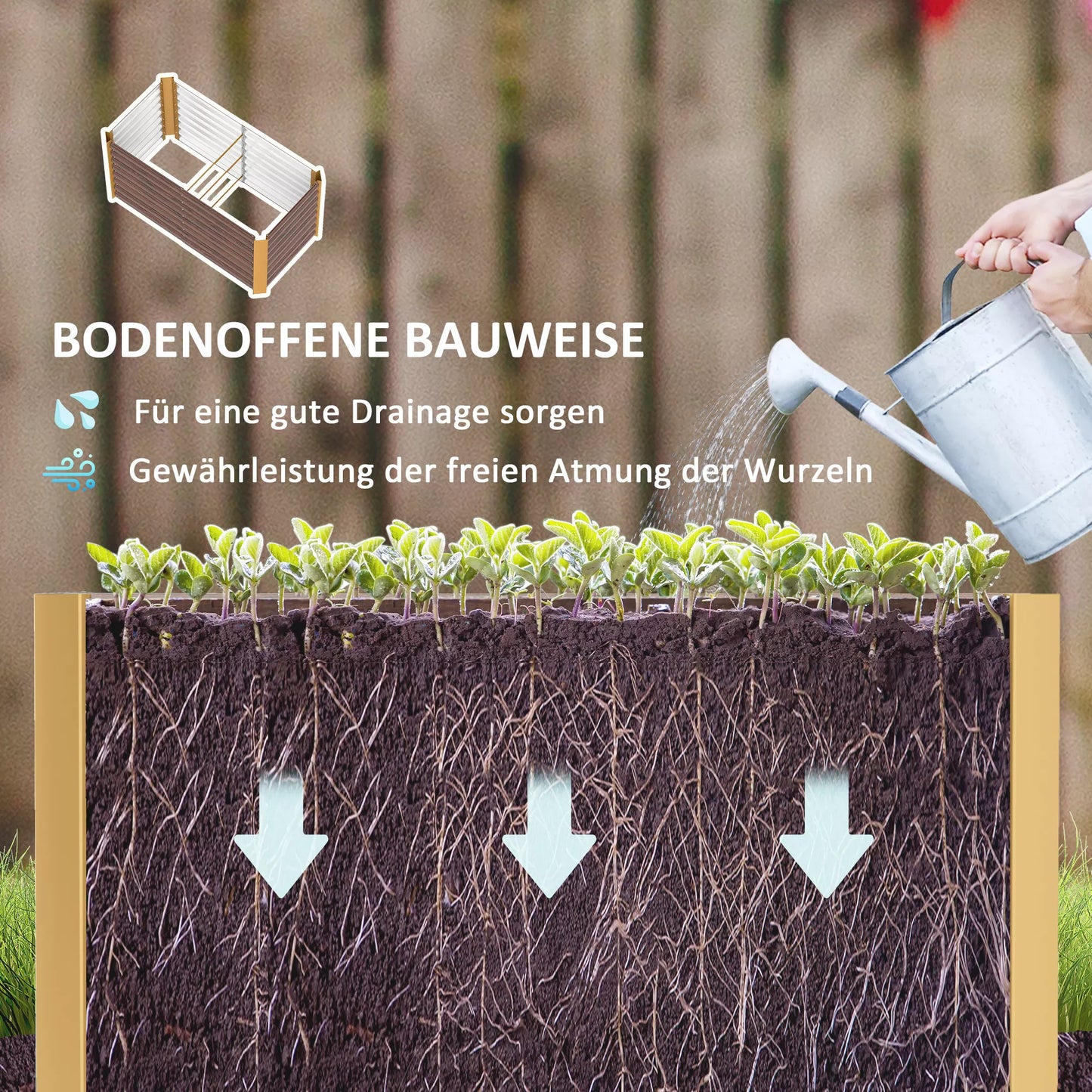 Aukštos lysvės, 2 vnt. rinkinys, gėlių dėžė, ypač gili, metalinė, 120 x 60 x 60 cm, ruda