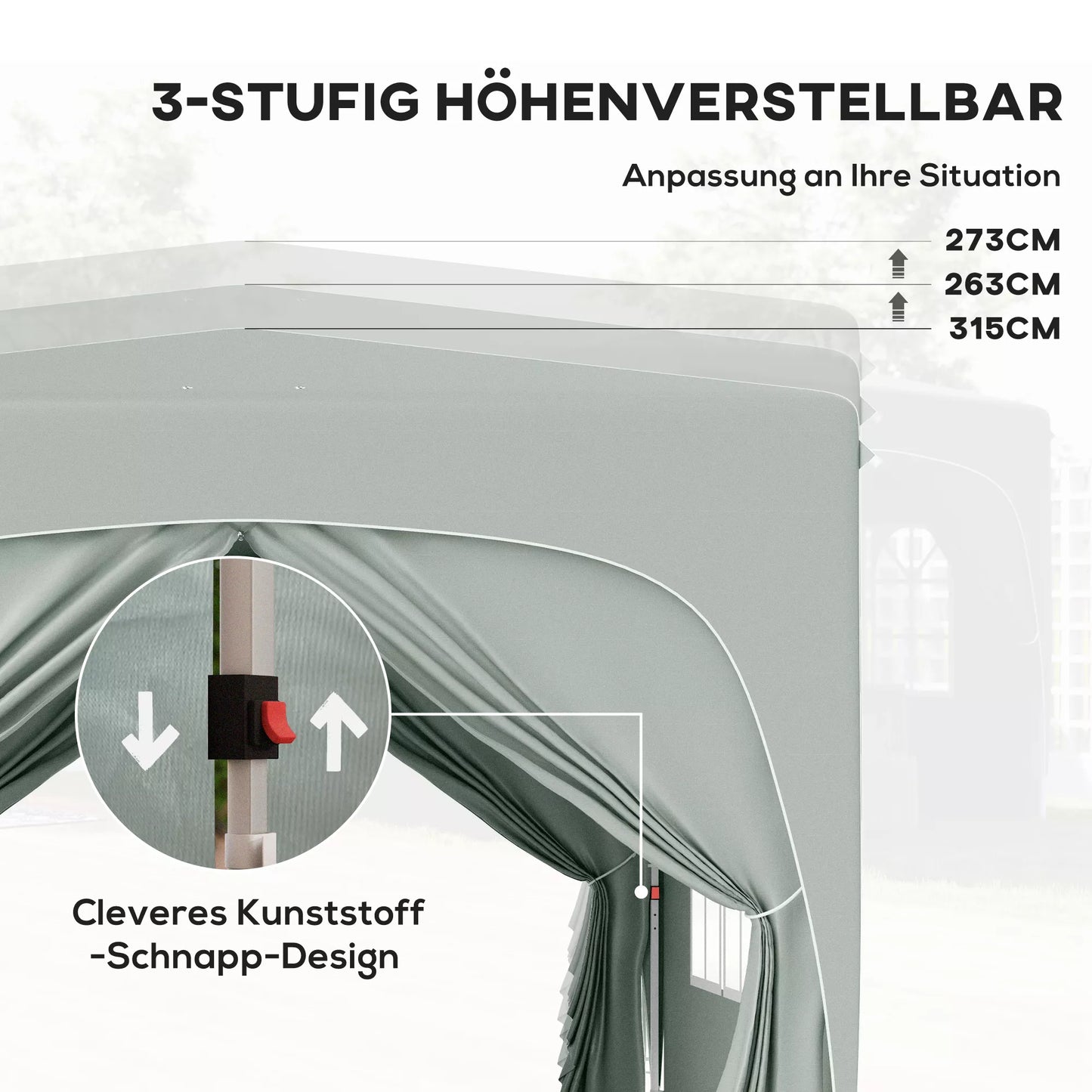 3 x 3 m Paviljonas, „Pop-up“ sodo palapinė su šoninėmis sienelėmis ir nešiojimo krepšiu, UPF50+, reguliuojamo aukščio, smėlio spalvos