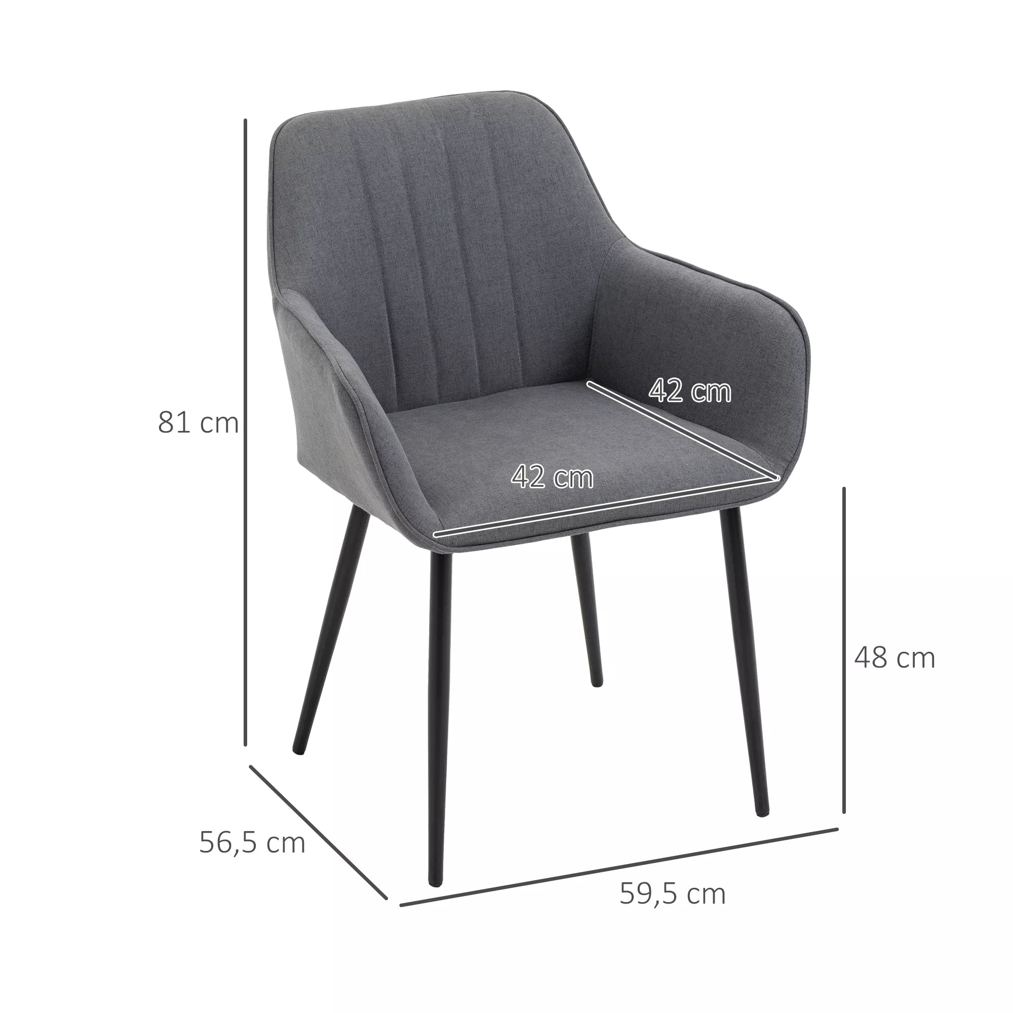 Schema su kėdės matmenimis: 59,5 × 56,5 cm, aukštis 81 cm