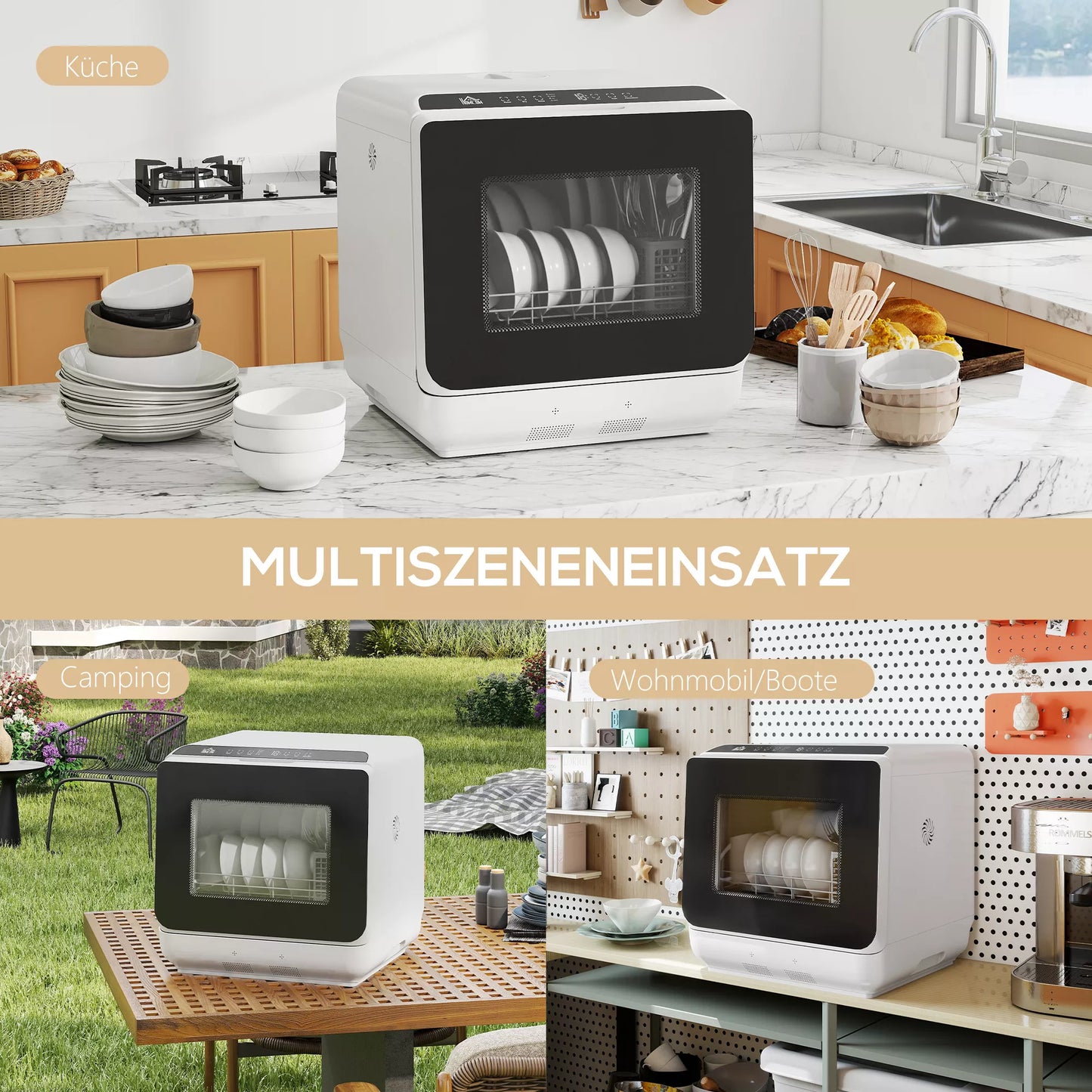 Stalo indaplovė, mini indaplovė su 6 litrų talpa, 5 programomis, LED ekranu, džiovinimo funkcija, balta