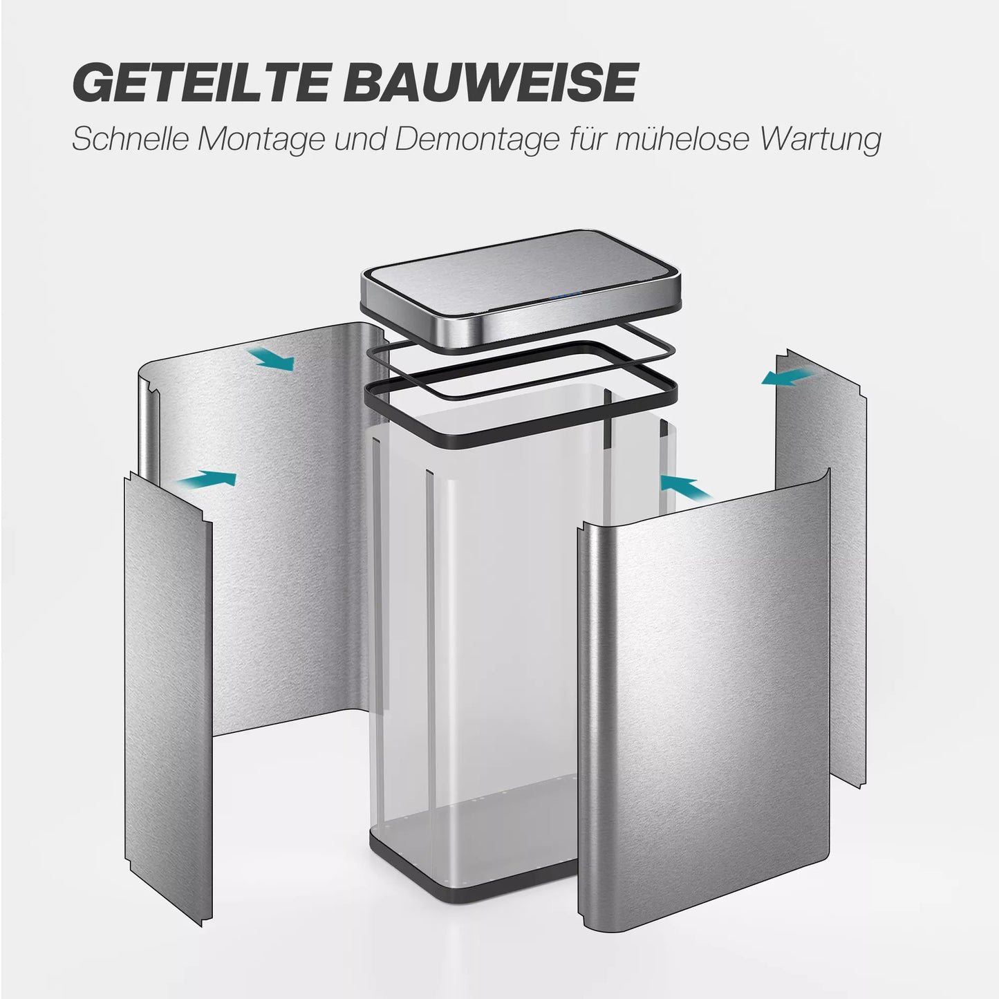 60 L Sensorinė šiukšliadėžė, automatinis dangtis, nerūdijantis plienas, daugiafunkcis, sidabrinės spalvos