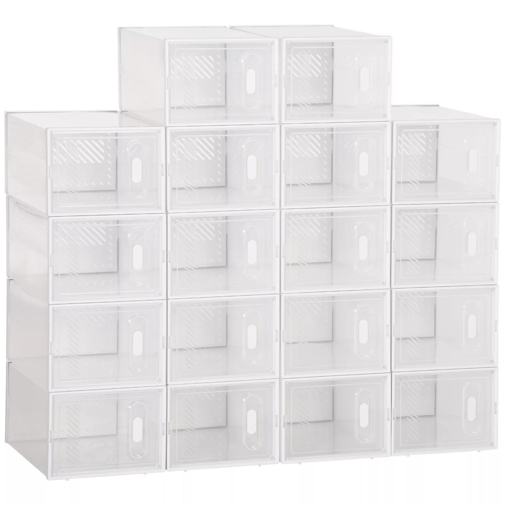 Modulinė lentynų sistema su 18 skyrių, sujungiamos lentynos, 25 cm x 35 cm x 19 cm, skaidrios