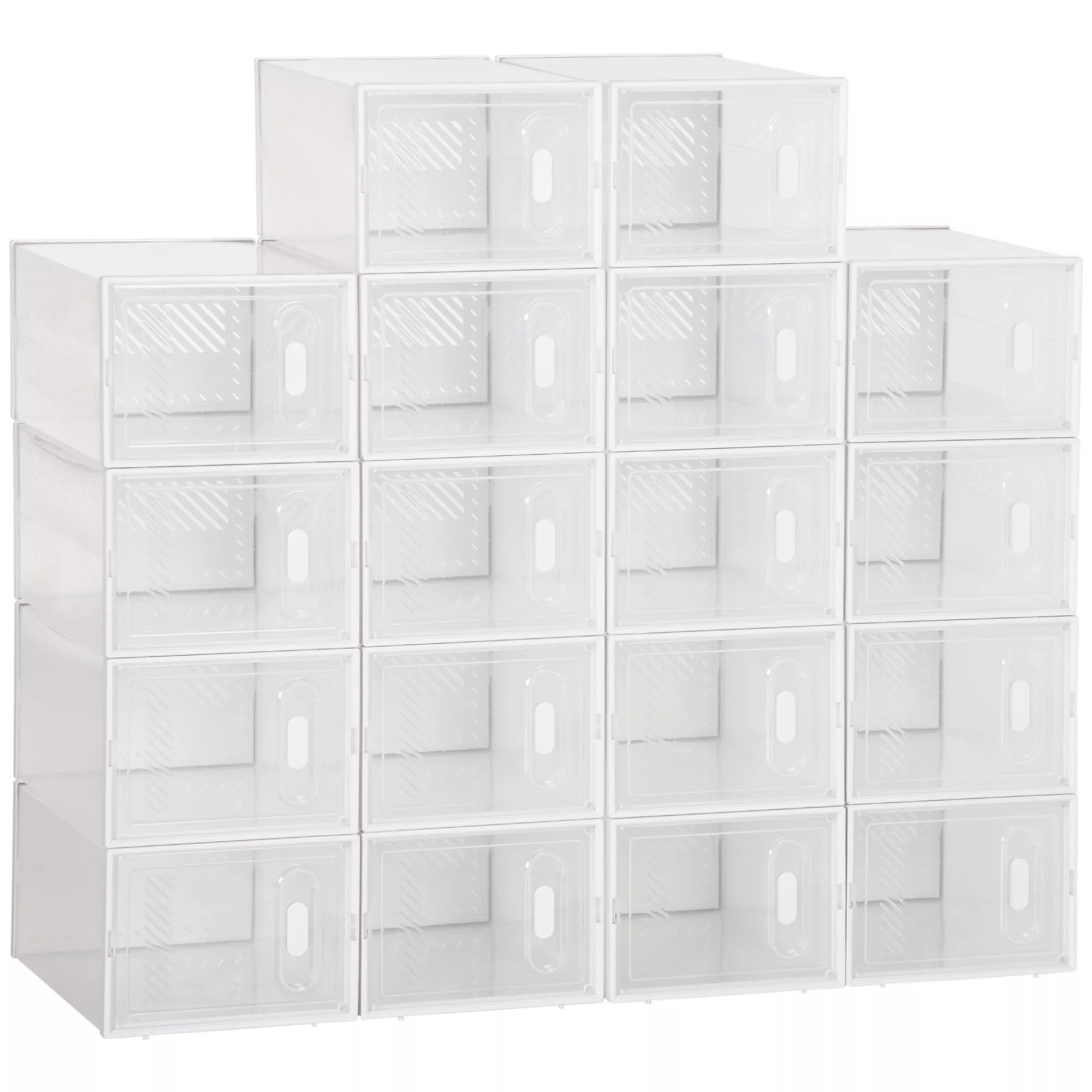 Modulinė lentynų sistema su 18 skyrių, sujungiamos lentynos, 25 cm x 35 cm x 19 cm, skaidrios