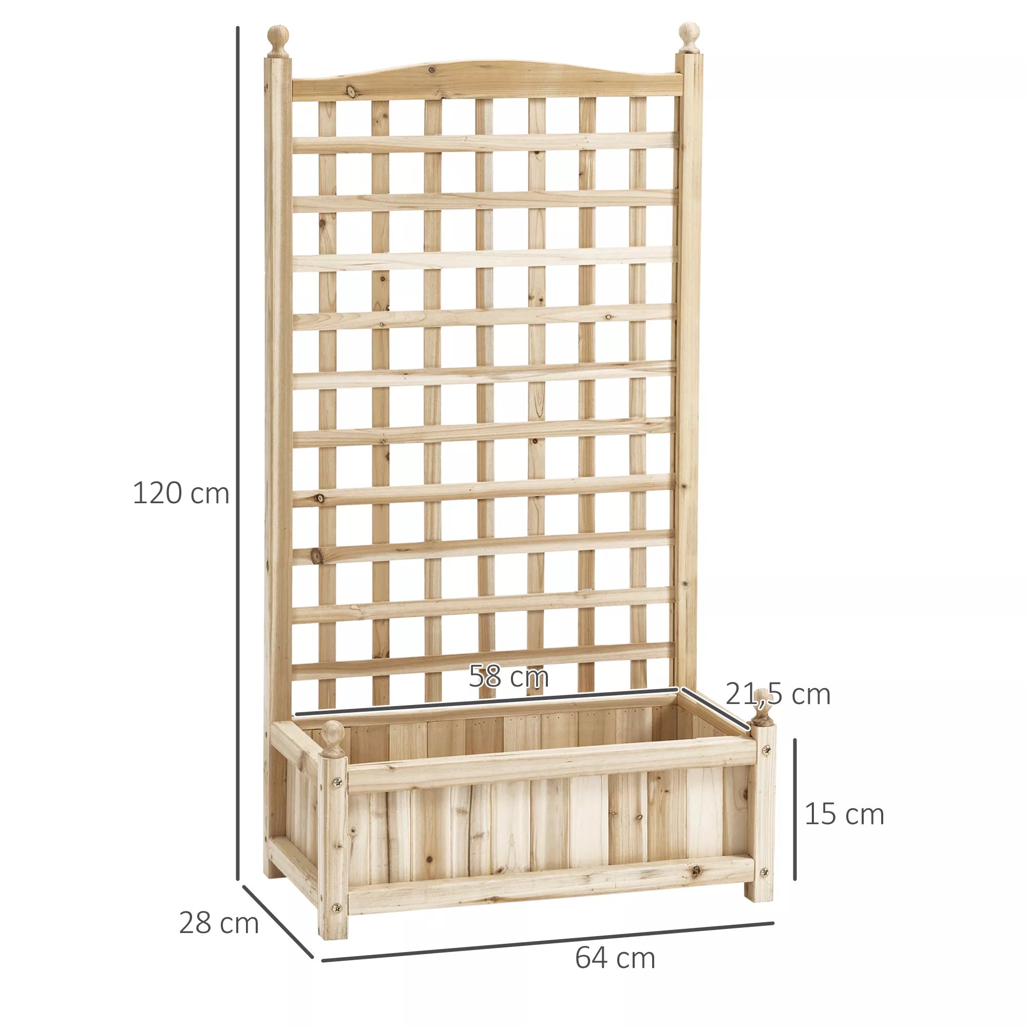 Medinė pakelta lysvė su atrama rožėms ir vijokliniams augalams 64x28x120 cm