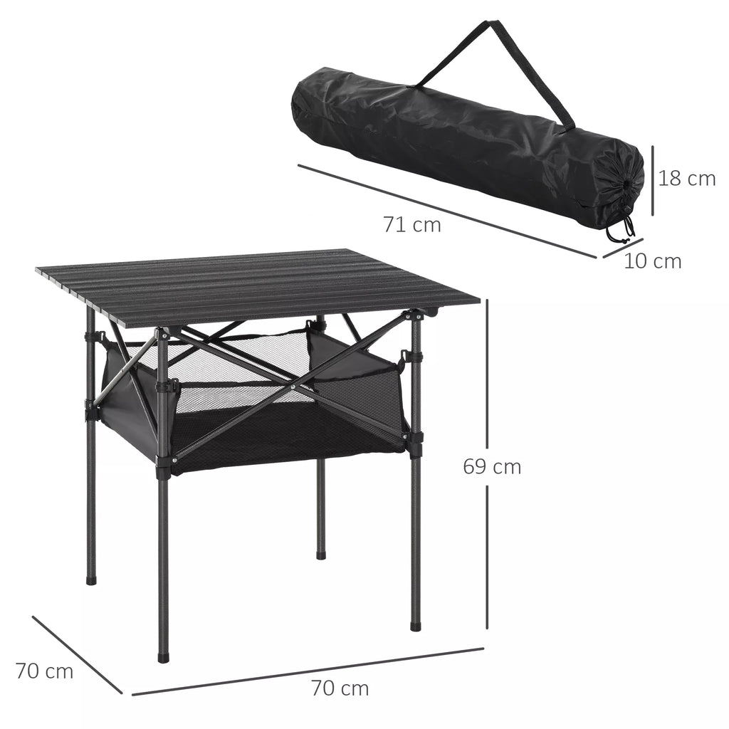 Alumininis sulankstomas kempingo stalas Sulankstomas stalas Sulankstomas stalas su tinkliniu maišeliu Nešiojamas pikniko stalas kempingui, sodui, vakarėliams, piknikams, balkonui Juodas 70 x 70 x 69 cm
