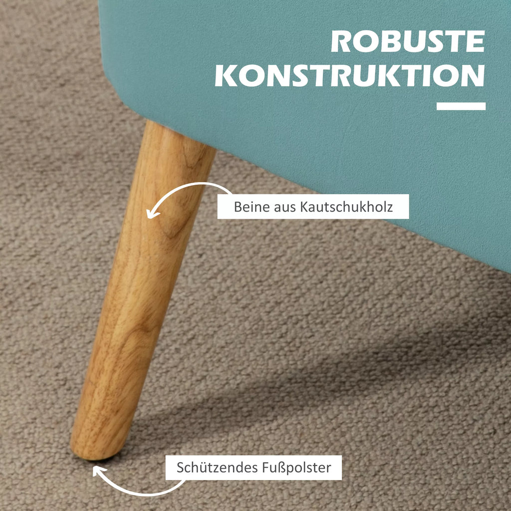 Retro dizaino dviejų vietų sofa su medinėmis kojelėmis, 117 cm x 56,5 cm x 77 cm, žalia