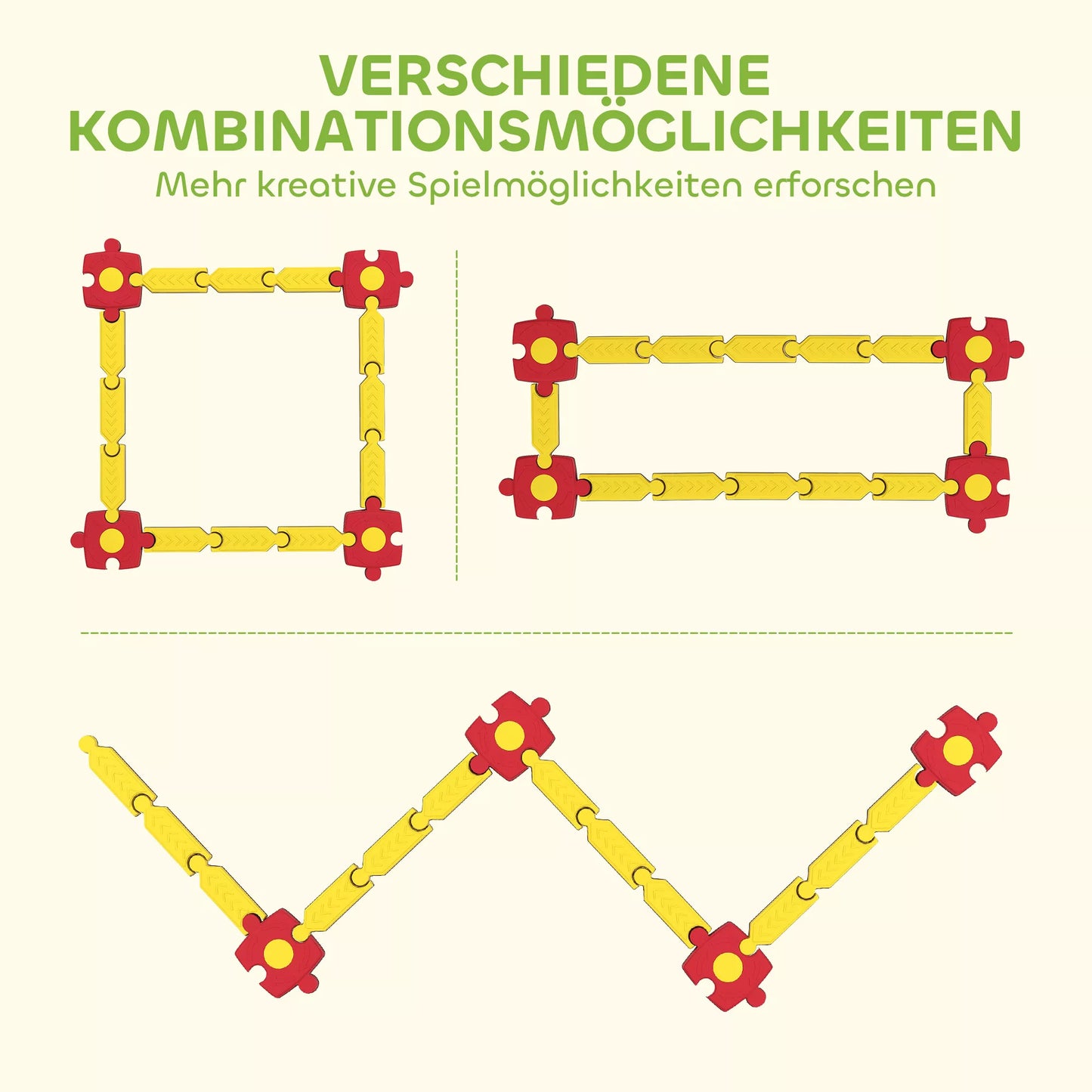 Vaikams skirta laisvai konstruojama plastikinių judriųjų sijų, lanksčių dalių, geltonos+raudonos spalvų rinkinys