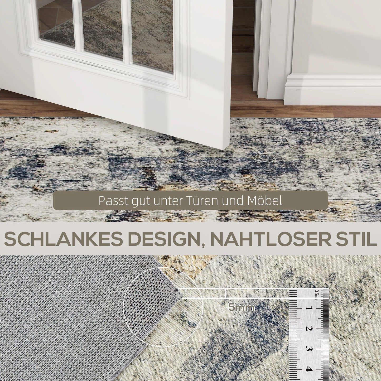 HOMCOM Svetainės kilimas, poliesteris, modernus meninis raštas, skalbiama, pilka