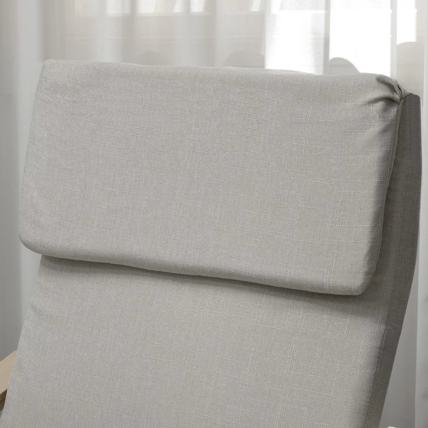 Poilsio krėslas su pakoja, lino išvaizdos apmušalas, medinis rėmas, iki 120 kg, šviesiai pilka/natūrali