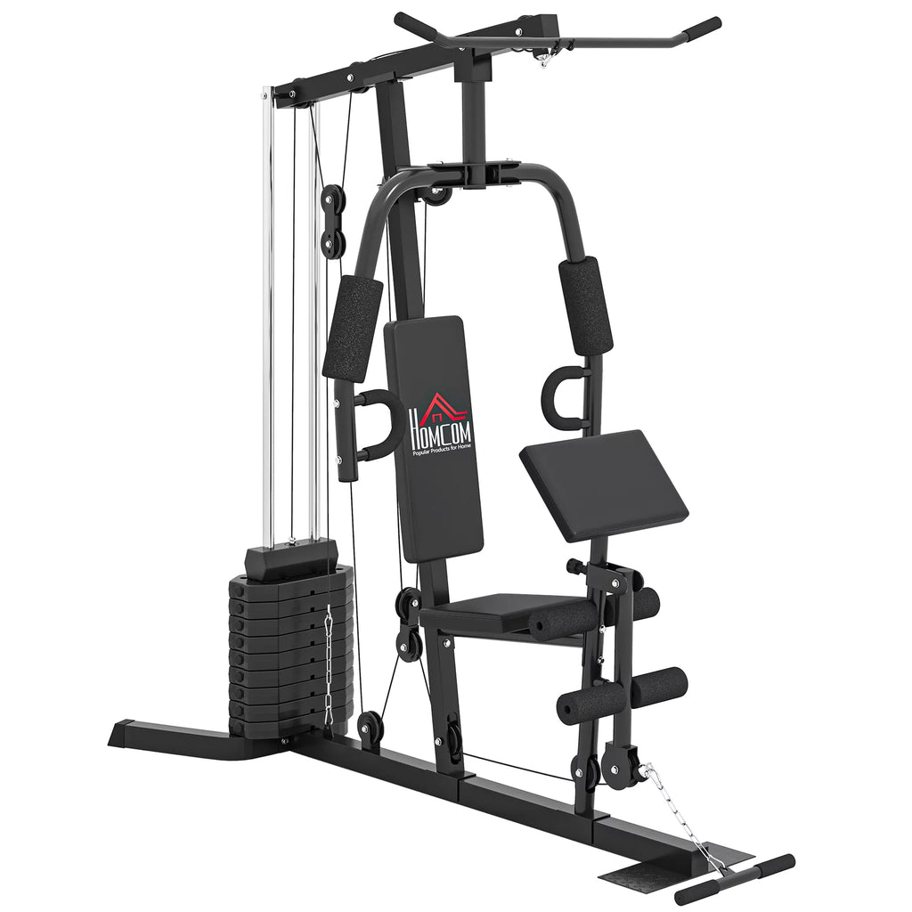 Jėgos treniruoklis su 45 kg svorio bloku, 180 x 108 x 200 cm, plieninis, juodos spalvos