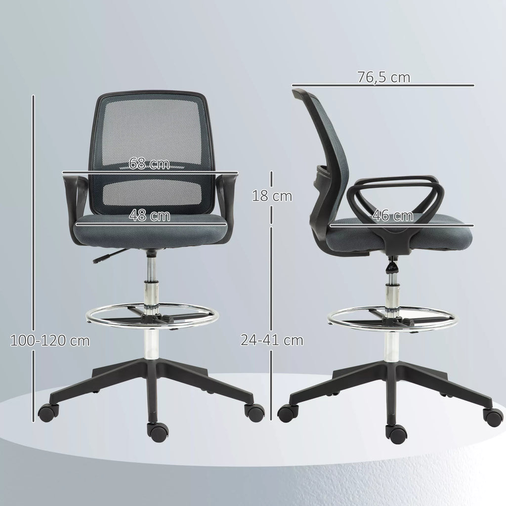 Biuro kėdė ergonomiška su reguliuojama kojų atrama, iki 120 kg, pilka