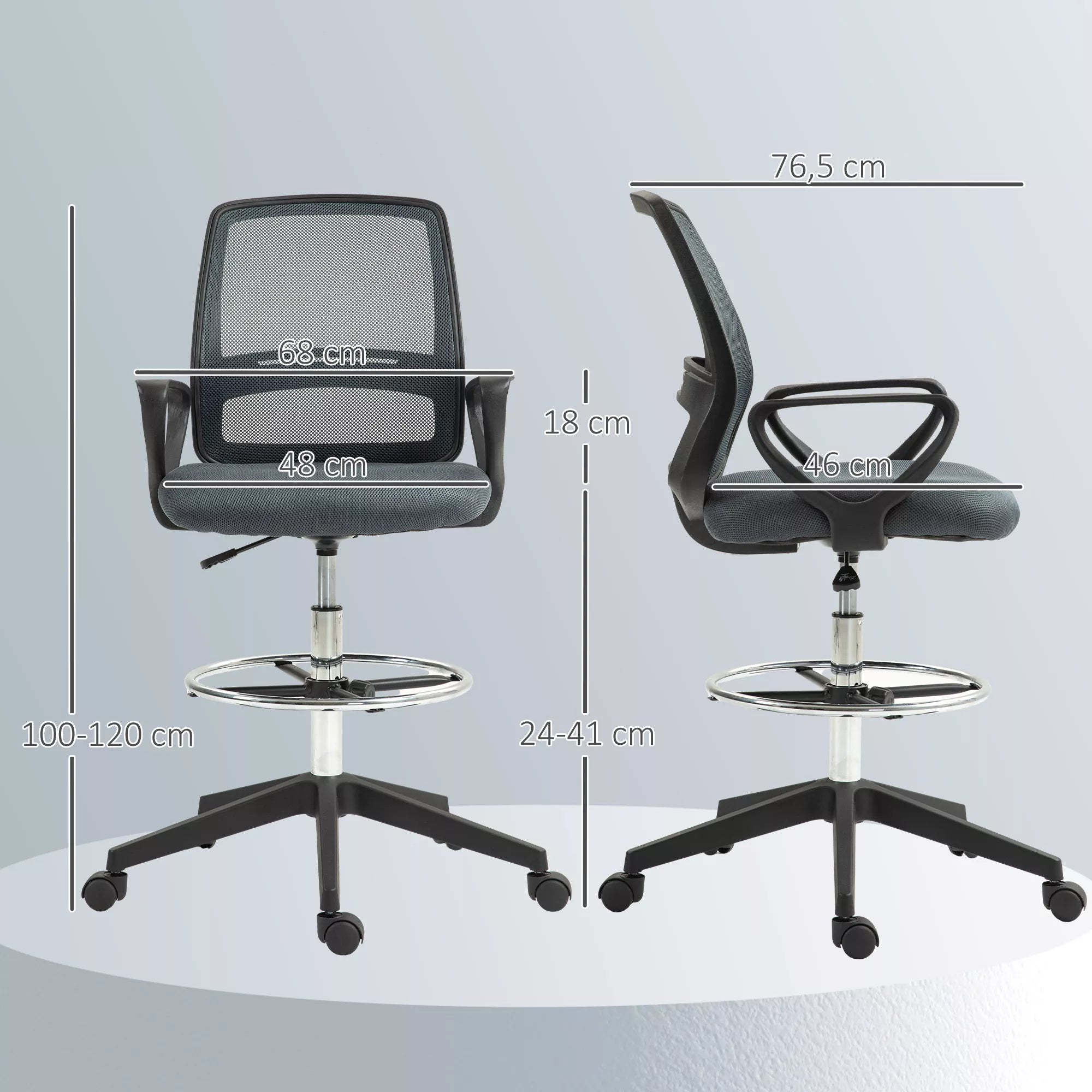 Biuro kėdė ergonomiška su reguliuojama kojų atrama, iki 120 kg, pilka