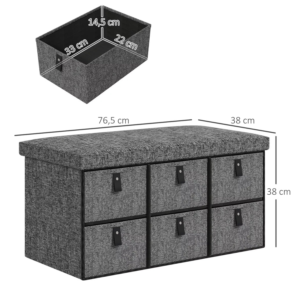 Minkšta batų dėžė, 6 batų skyriai, MDF rėmas, lino išvaizda, pilka