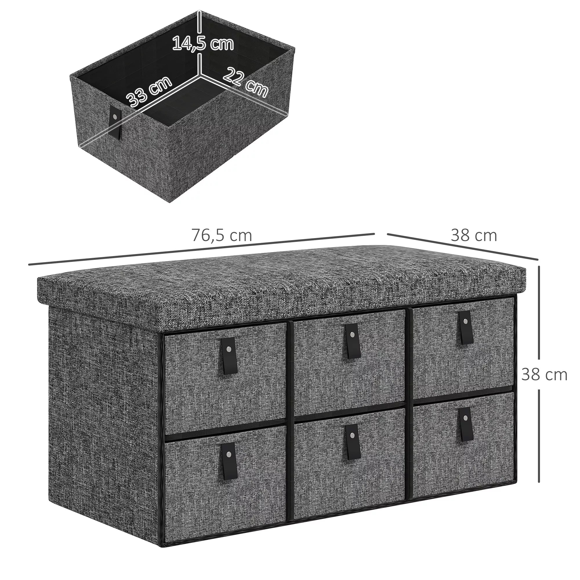 Minkšta batų dėžė, 6 batų skyriai, MDF rėmas, lino išvaizda, pilka