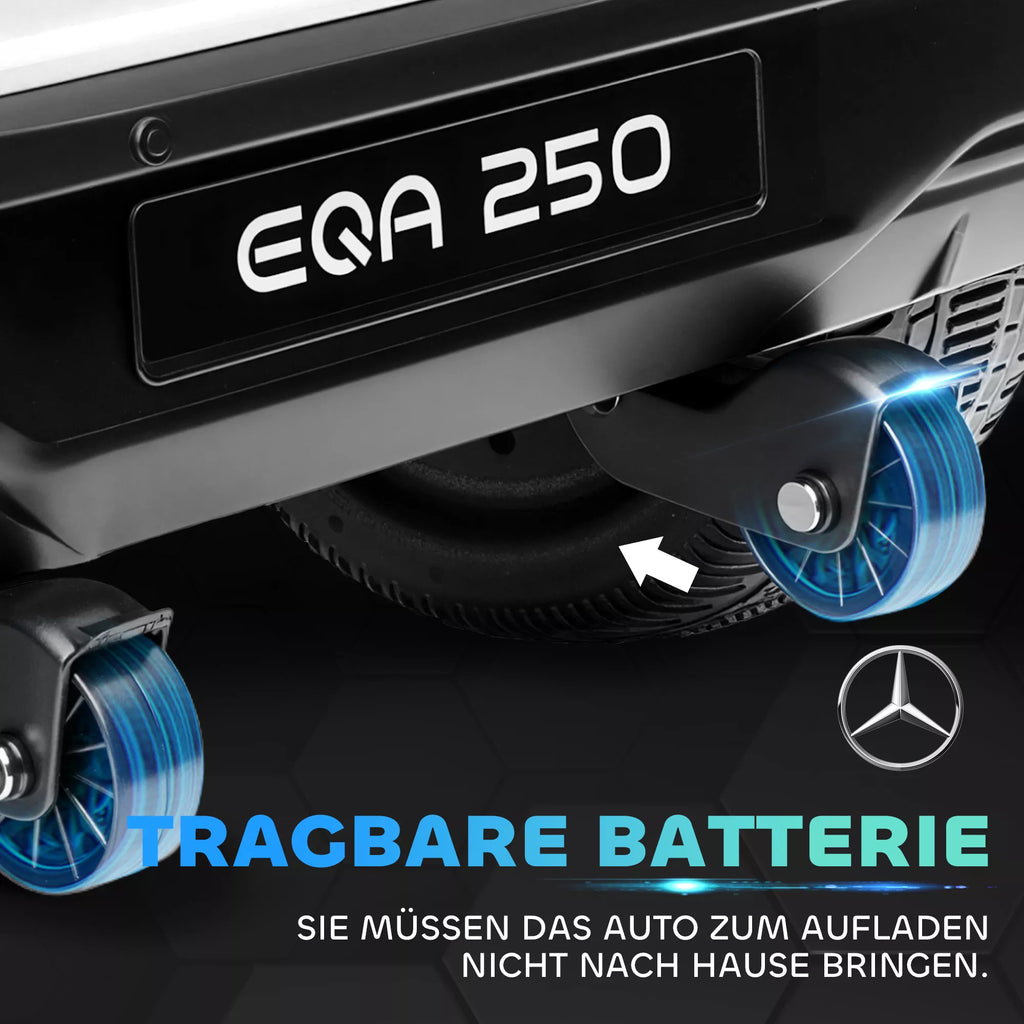 Elektrinis vaikų automobilis, licencijuotas „Mercedes-Benz EQA“, 3–8 km/h, muzika, žibintai, signalas, nuotolinis valdymas, baltas