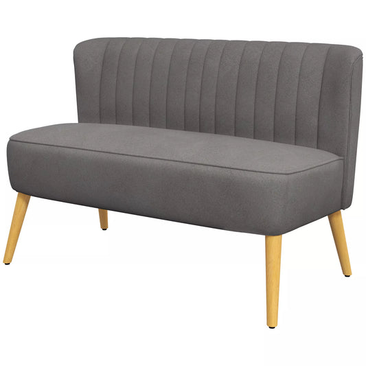 Retro dizaino 2 vietų sofa, medinės kojelės, 117 cm x 56,5 cm x 77 cm, tamsiai pilka