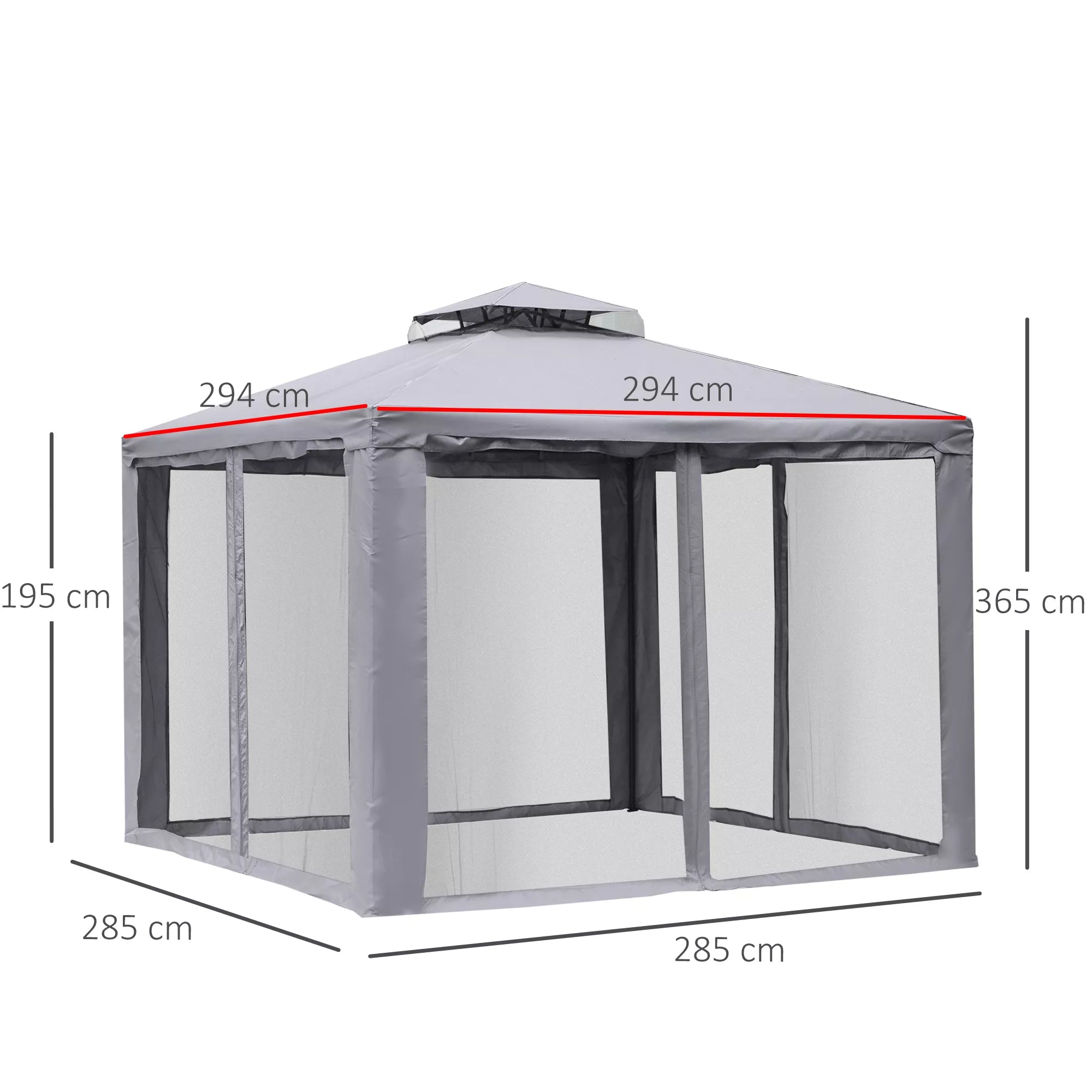Paviljonas su dvigubu stogu, 3x2 m, atsparus vandeniui, stabilus, atsparus žiemai, su moskitine tinklele, šoninėmis dalimis, metalinis sodo paviljonas, skirtas sodui, terasai, šviesiai pilkos spalvos.