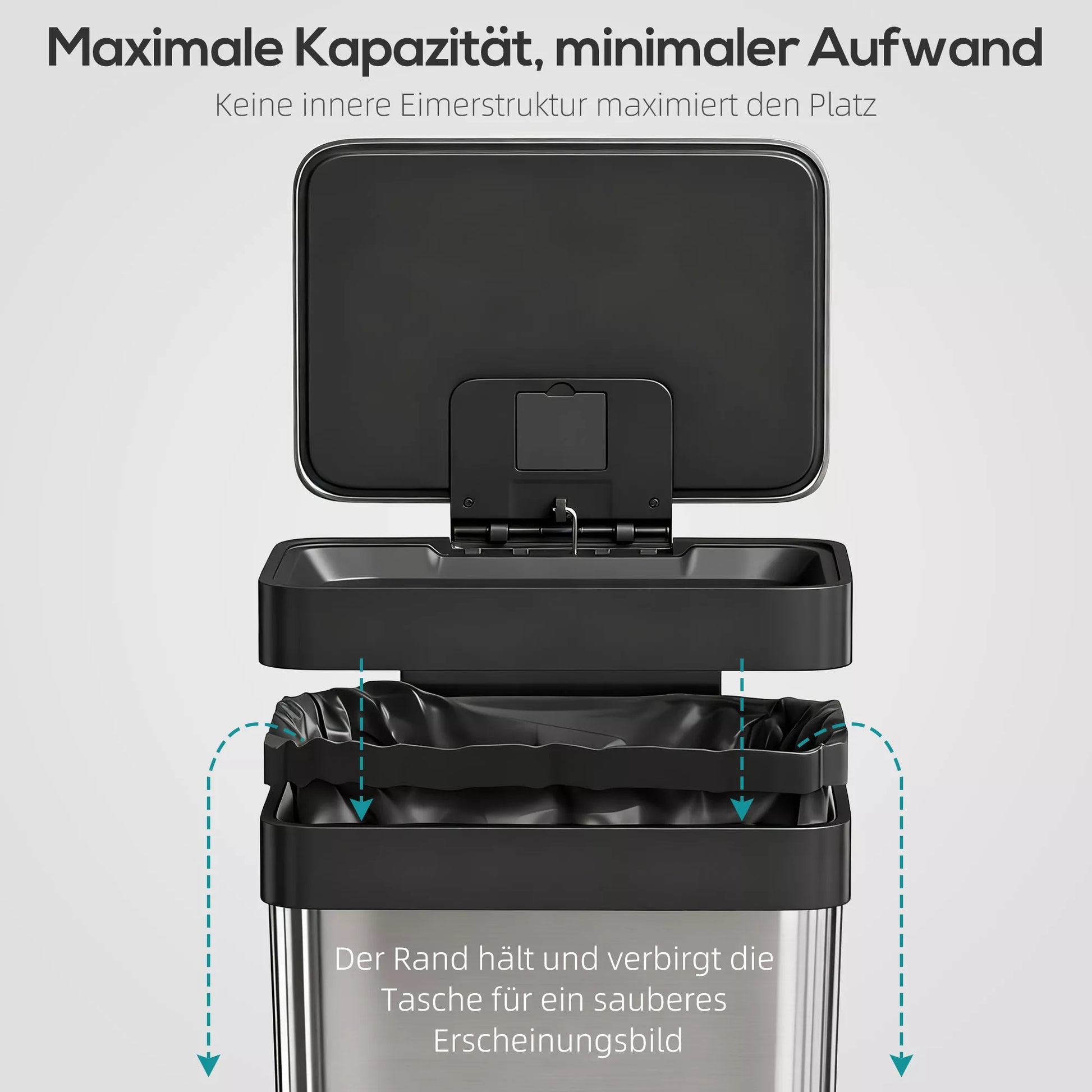 60 l šiukšliadėžė su pėdos pedalu, nerūdijančio plieno šiukšliadėžė su švelniai uždaromu dangčiu, sidabrinės spalvos