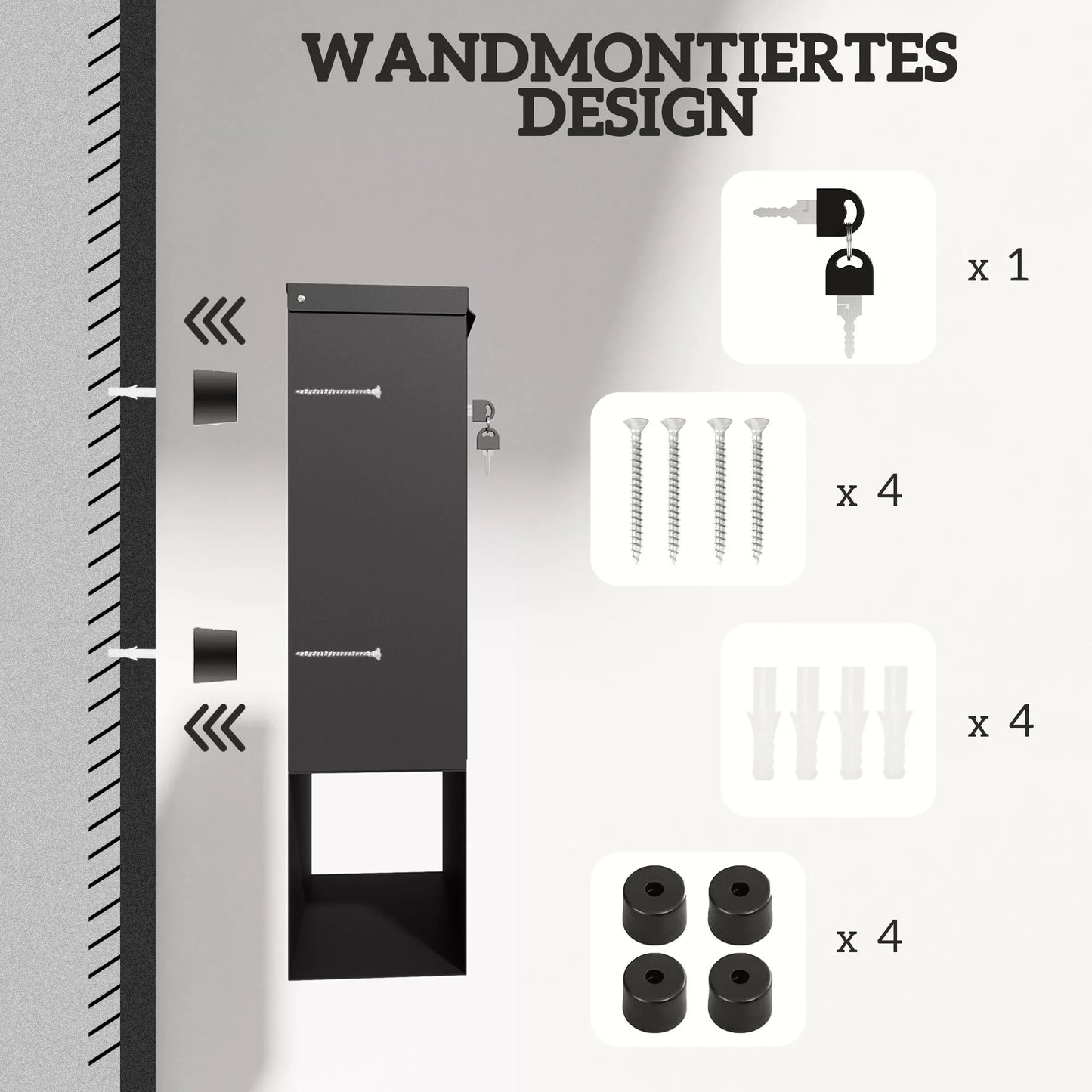 Pašto dėžutė su peržiūros langu, tvirtinama prie sienos, užrakinama, atspari rūdims ir oro sąlygoms, pilka