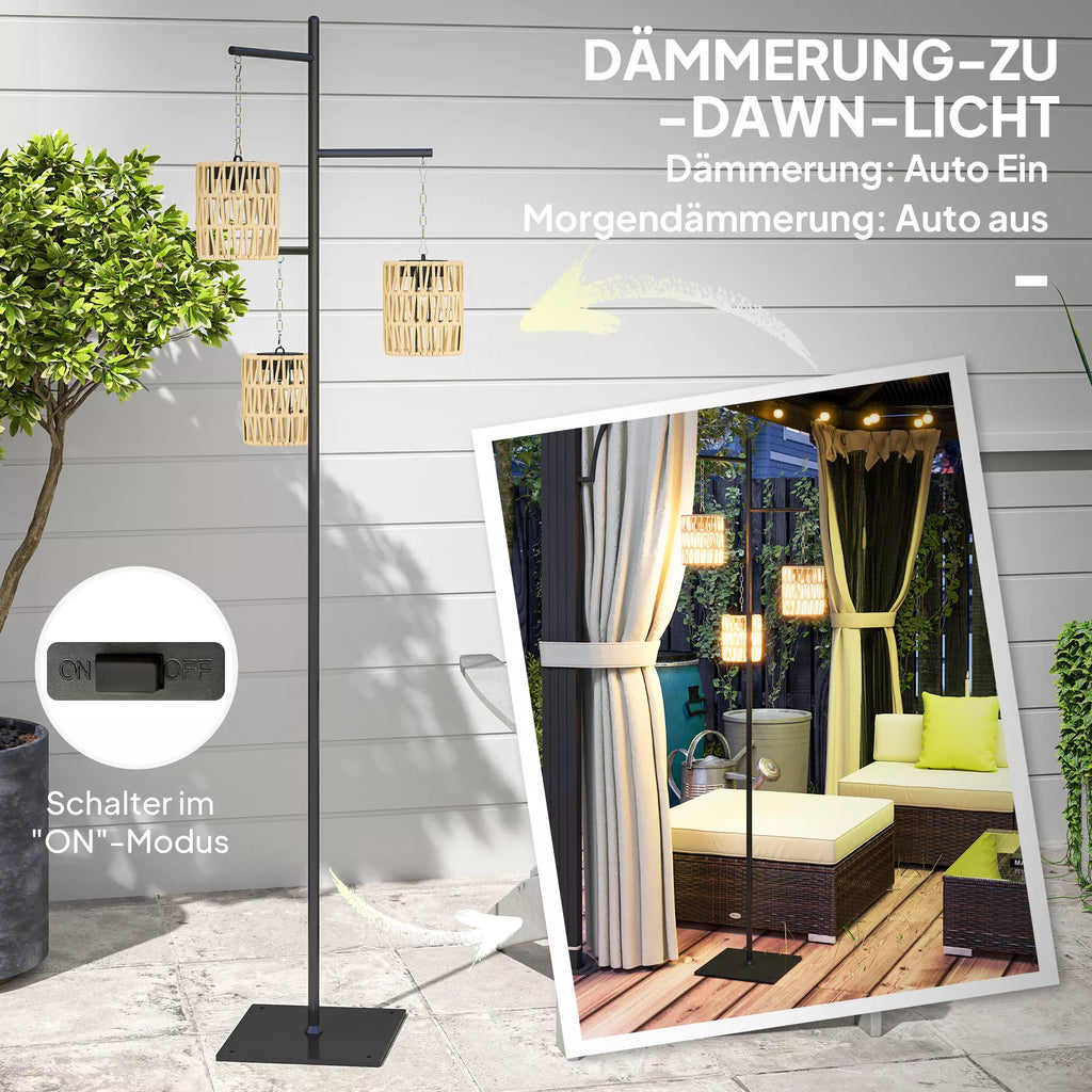 Saulės stovas Rattan saulės lempos su šviesos jutikliu 3 šviesos Automatinis boho stiliaus IP44 Apsaugotas nuo purslų