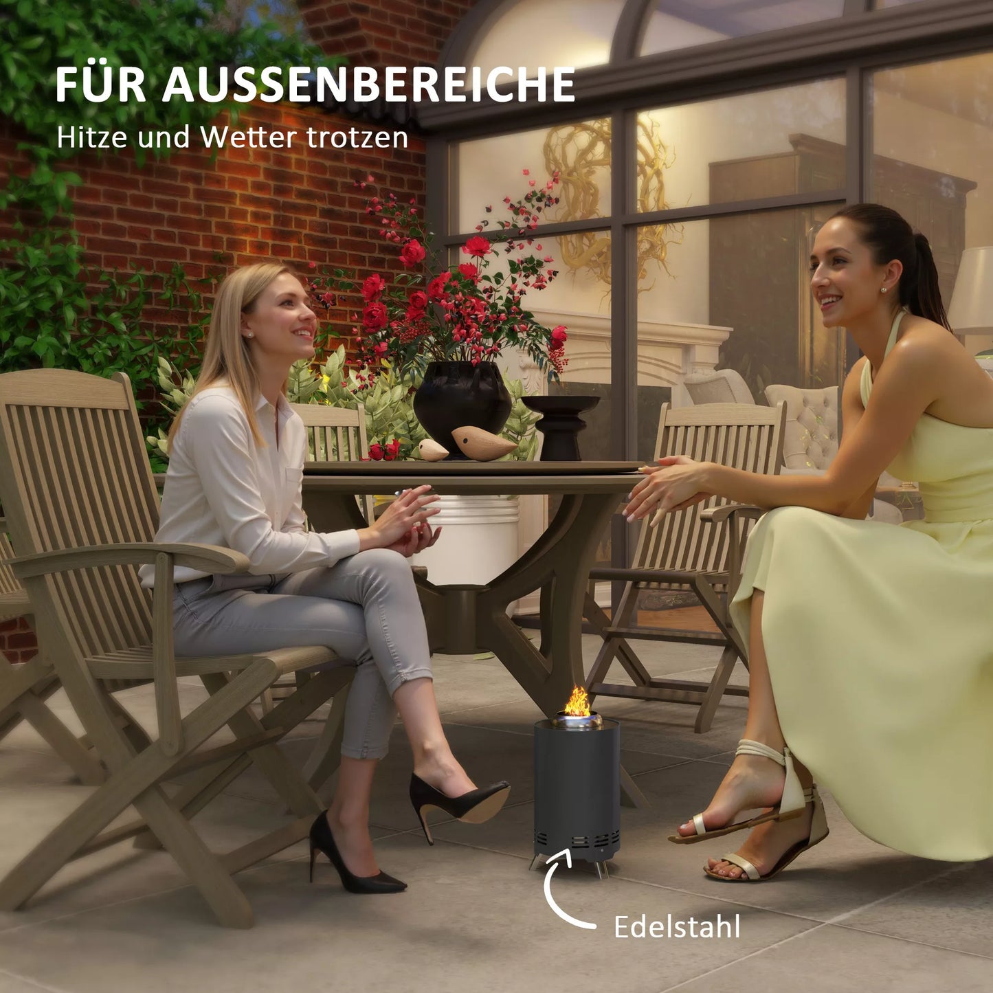 Lauko židinys Ø16x25cm, nerūdijančio plieno, su semtuvu, nekenksmingas dūmams, pilkas