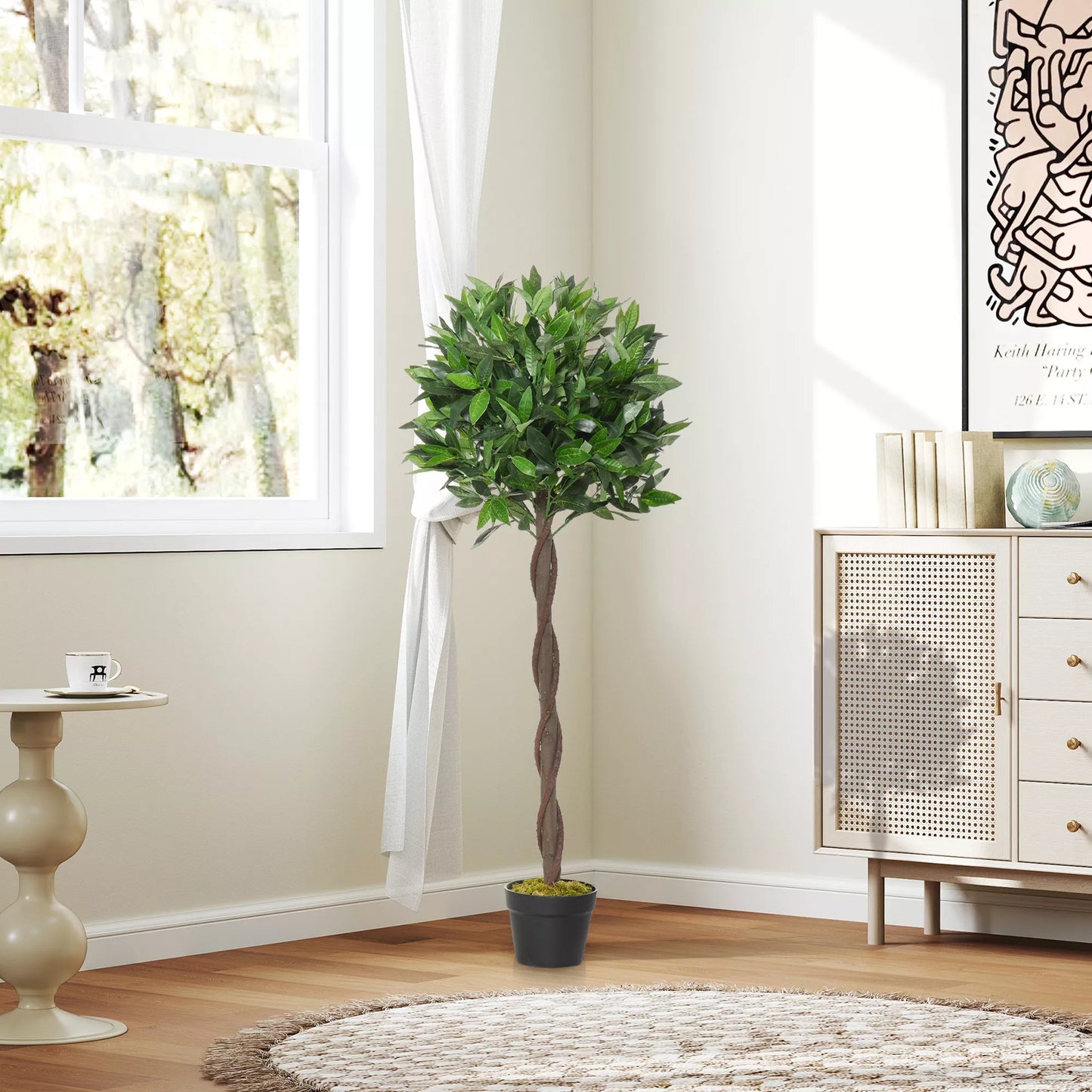 Rinkinys iš 2 dirbtinių lauramedžių, 120 cm, dirbtiniai augalai cemento vazone, plastikiniai augalai vidaus ir lauko sąlygoms, žali