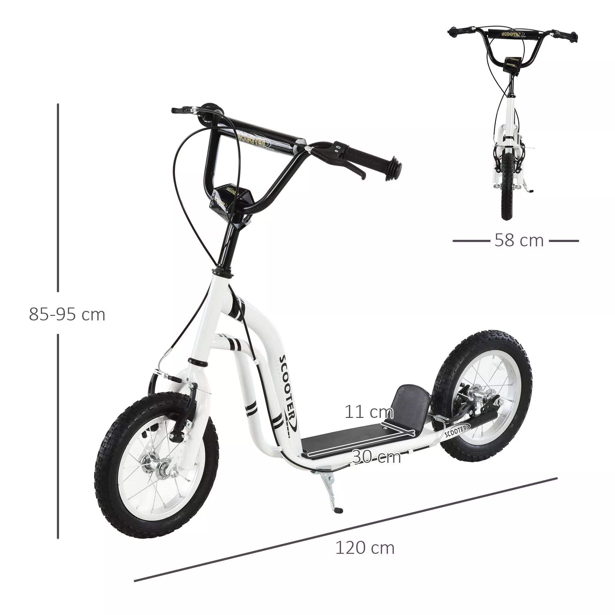 Vaikų paspirtukai nuo 5 metų Scooter Vaikų paspirtukai Paspirtukai Miesto paspirtukai Vaikų paspirtukai Kickboard su pneumatinėmis padangomis 12 colių Guma Aliuminis Balta 120 x 58 x 85-95 cm