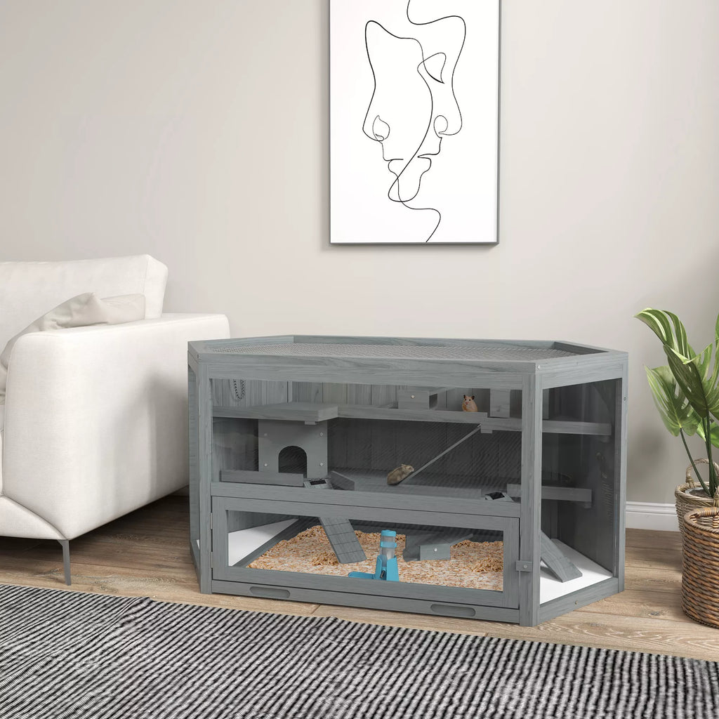 Narvas žiurkėnams su 3 aukštais ir išimamu padėklu, pilkas, 115x60x55 cm